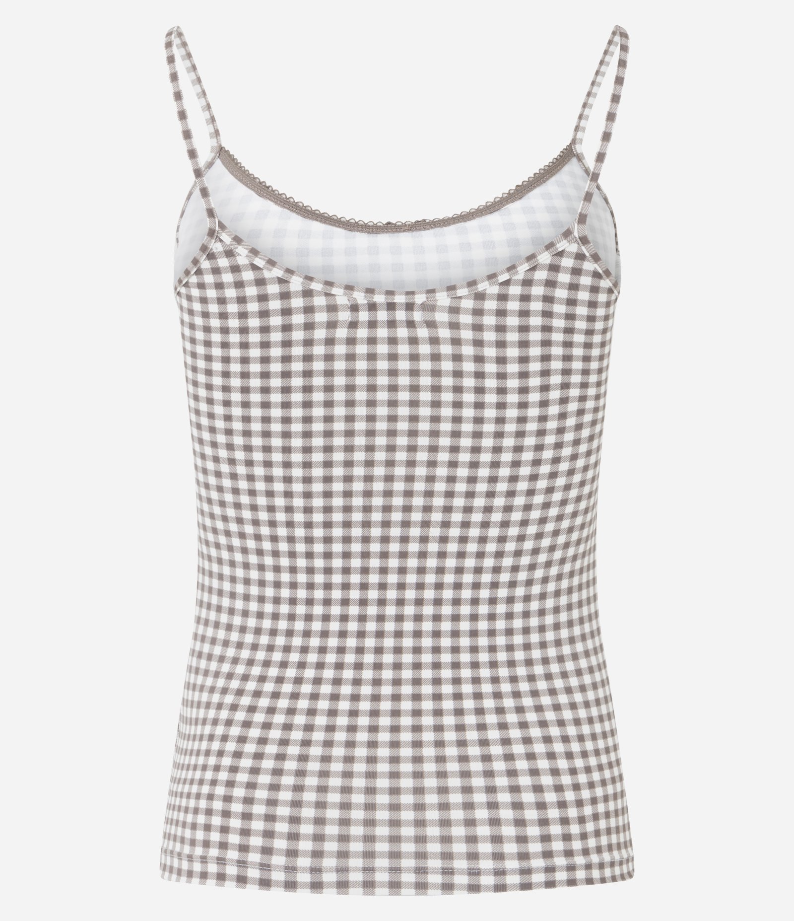 Blusa de Pijama Alcinha em Microfibra com Estampa Xadrez Bege 3