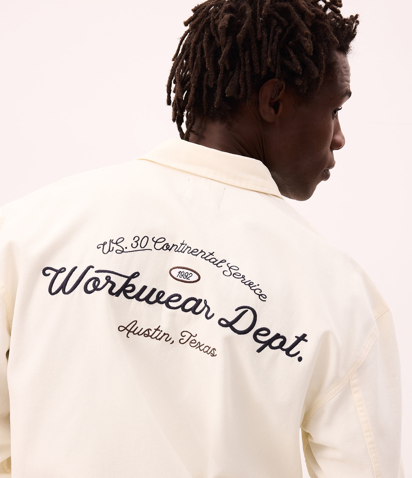 Camisa Overshirt Boxy Manga Longa em Sarja com Bordado Workwear Dept Off White 3