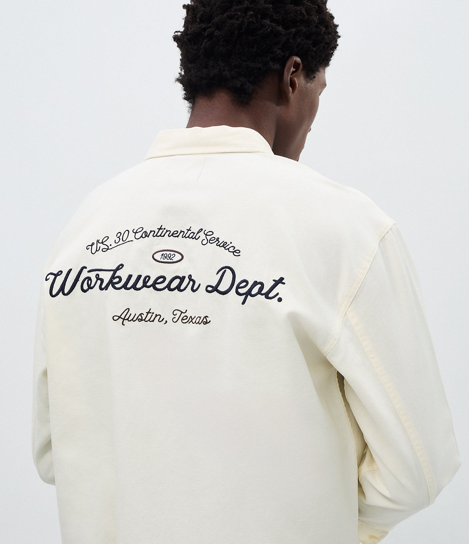 Camisa Overshirt Boxy Manga Longa em Sarja com Bordado Workwear Dept Off White 4