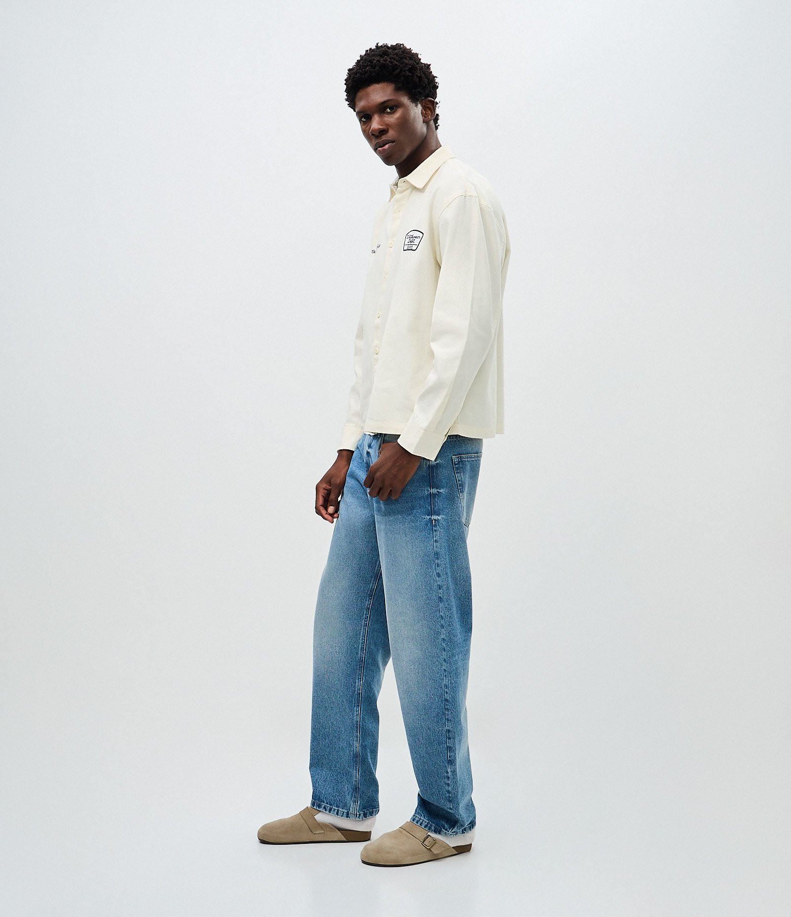 Camisa Overshirt Boxy Manga Longa em Sarja com Bordado Workwear Dept Off White 5