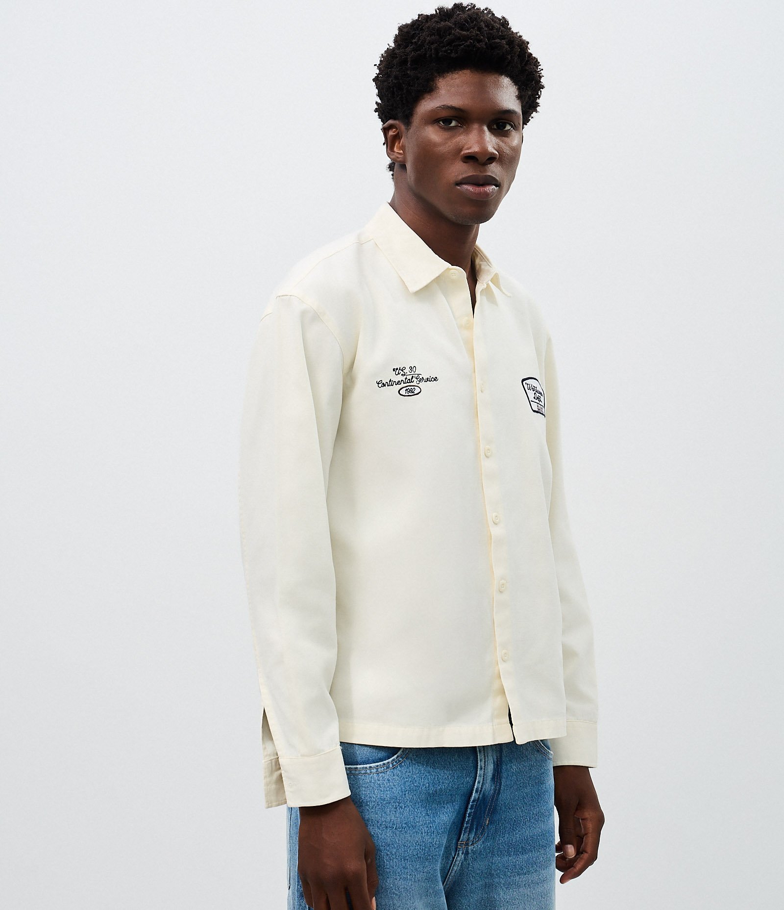 Camisa Overshirt Boxy Manga Longa em Sarja com Bordado Workwear Dept Off White 6