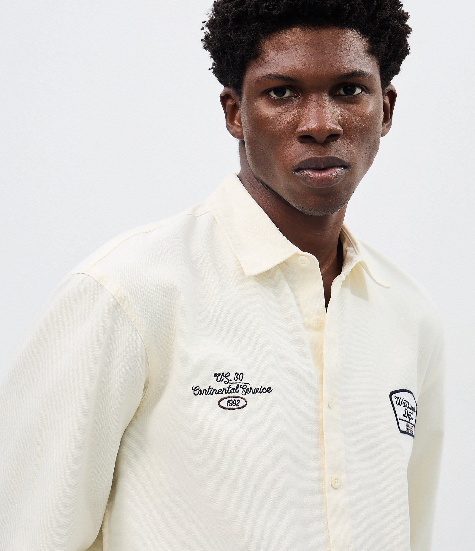 Camisa Overshirt Boxy Manga Longa em Sarja com Bordado Workwear Dept Off White 7