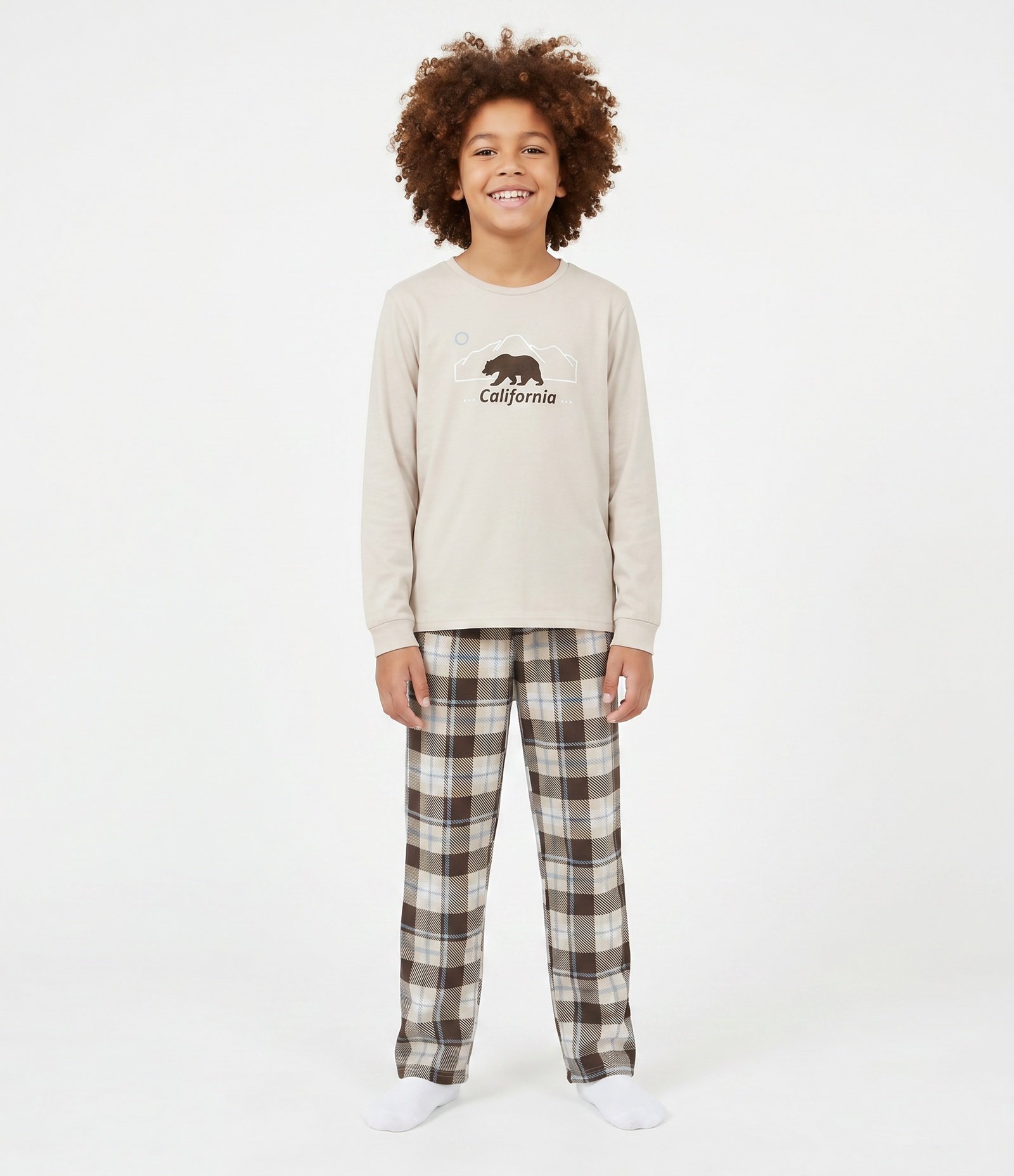 Pijama Infantil Longo com Estampa Urso da California – Tam 7 a 16 Anos Bege/Marrom 1