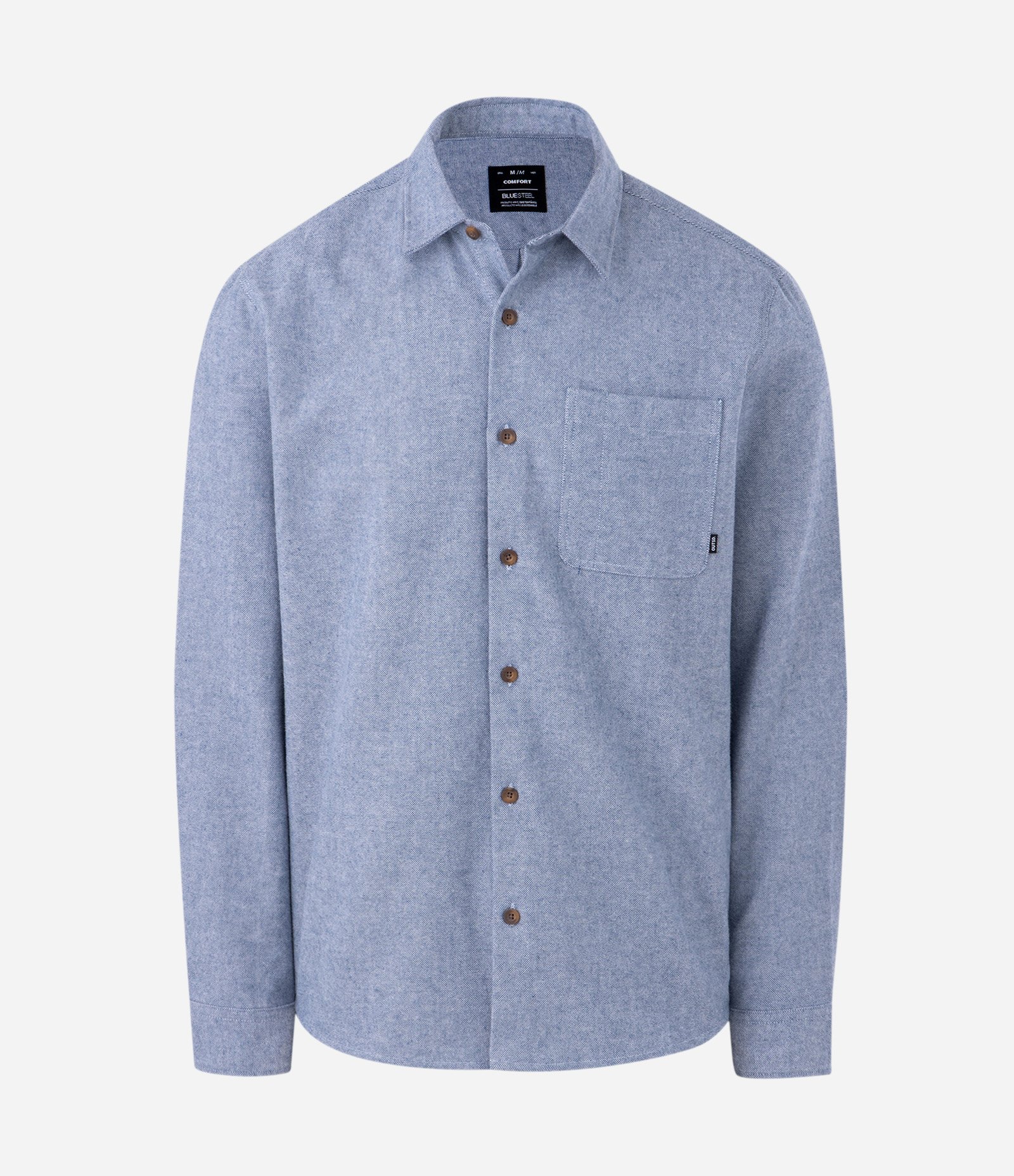 Camisa Comfort Manga Longa em Flanela com Bolso e Textura Azul 5