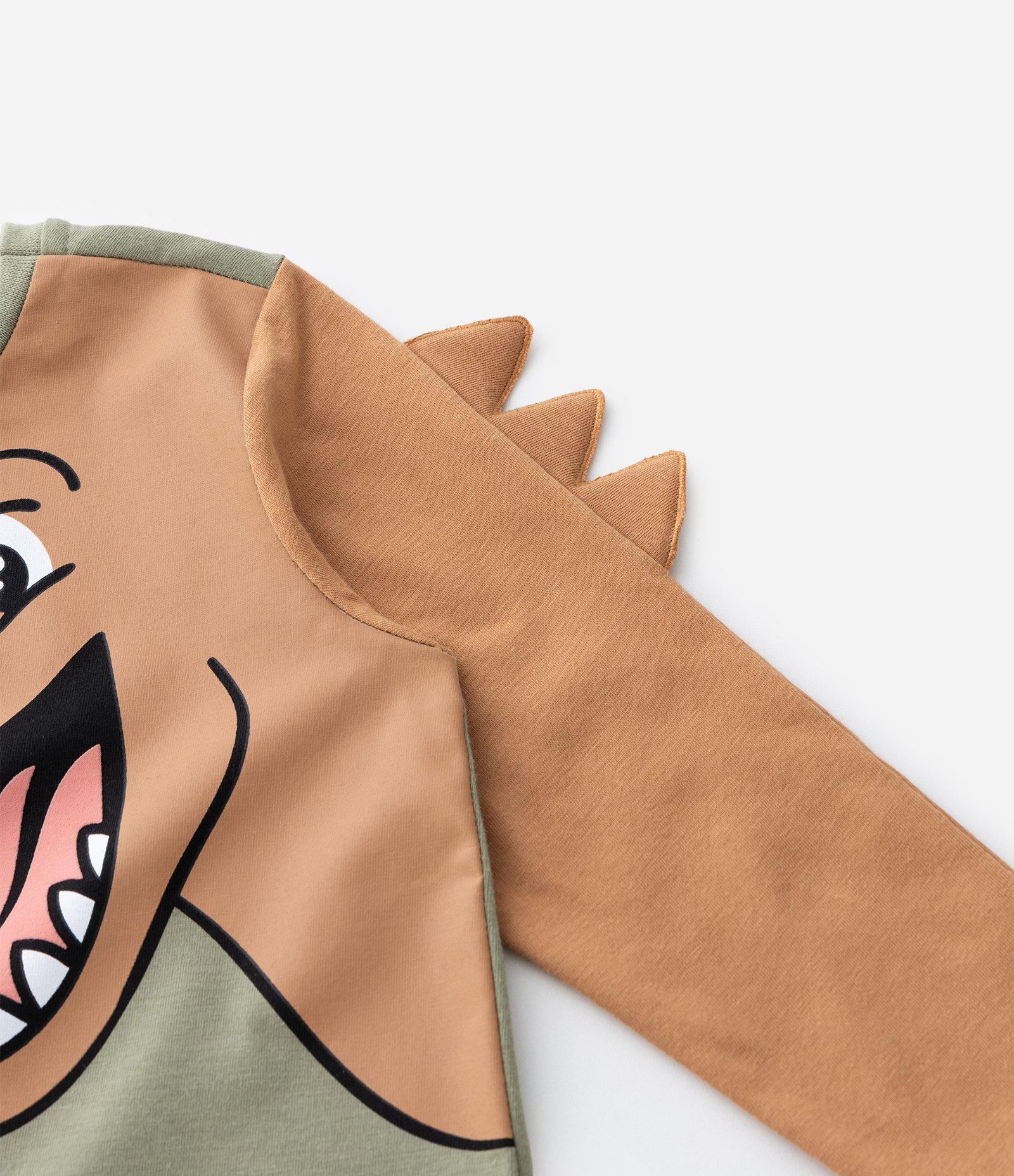 Pijama Infantil com Dinossauro e Crista 3D – Tam 1 a 6 Anos Verde Oliva/Off White 9