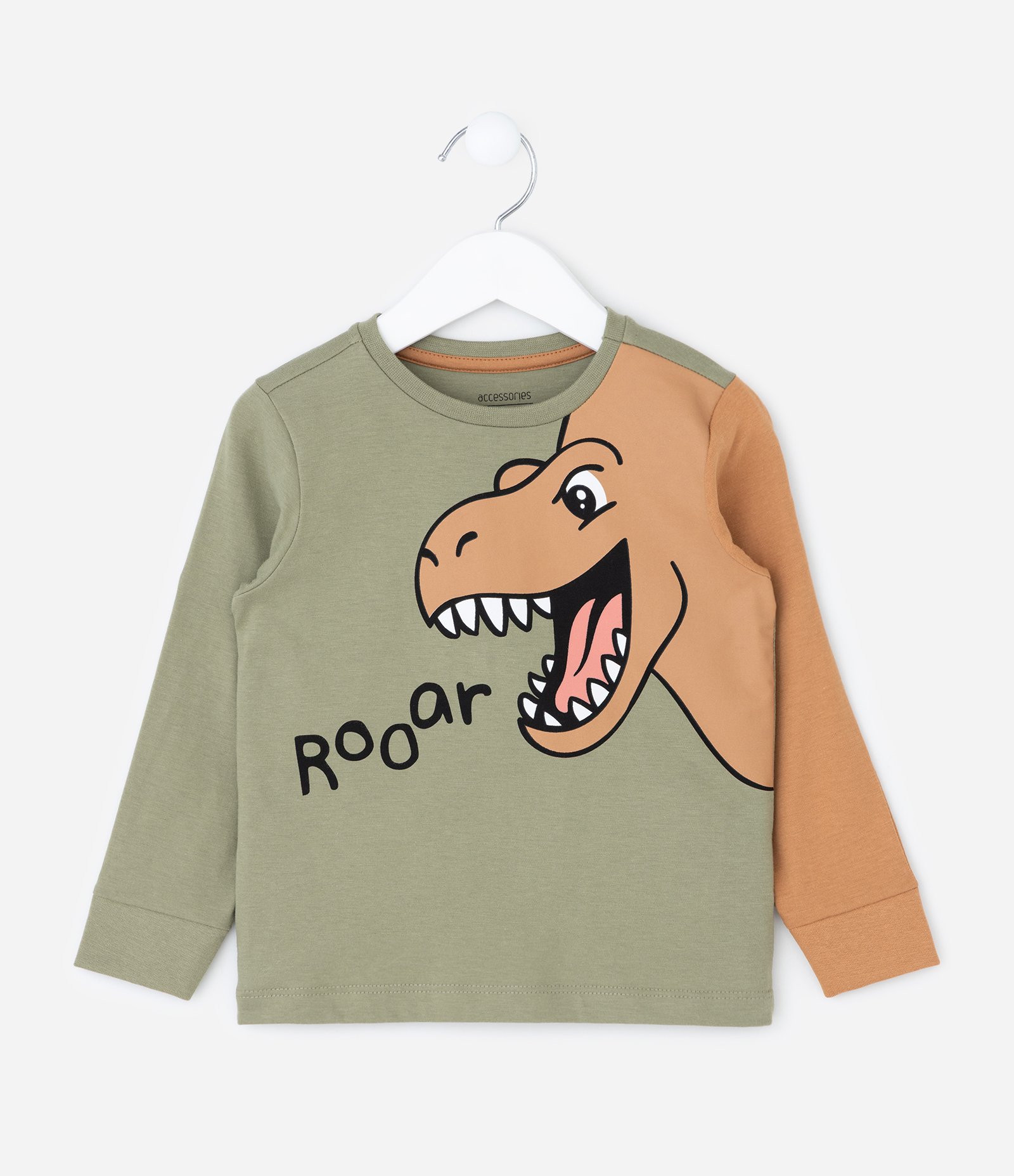 Pijama Infantil com Dinossauro e Crista 3D – Tam 1 a 6 Anos Verde Oliva/Off White 2