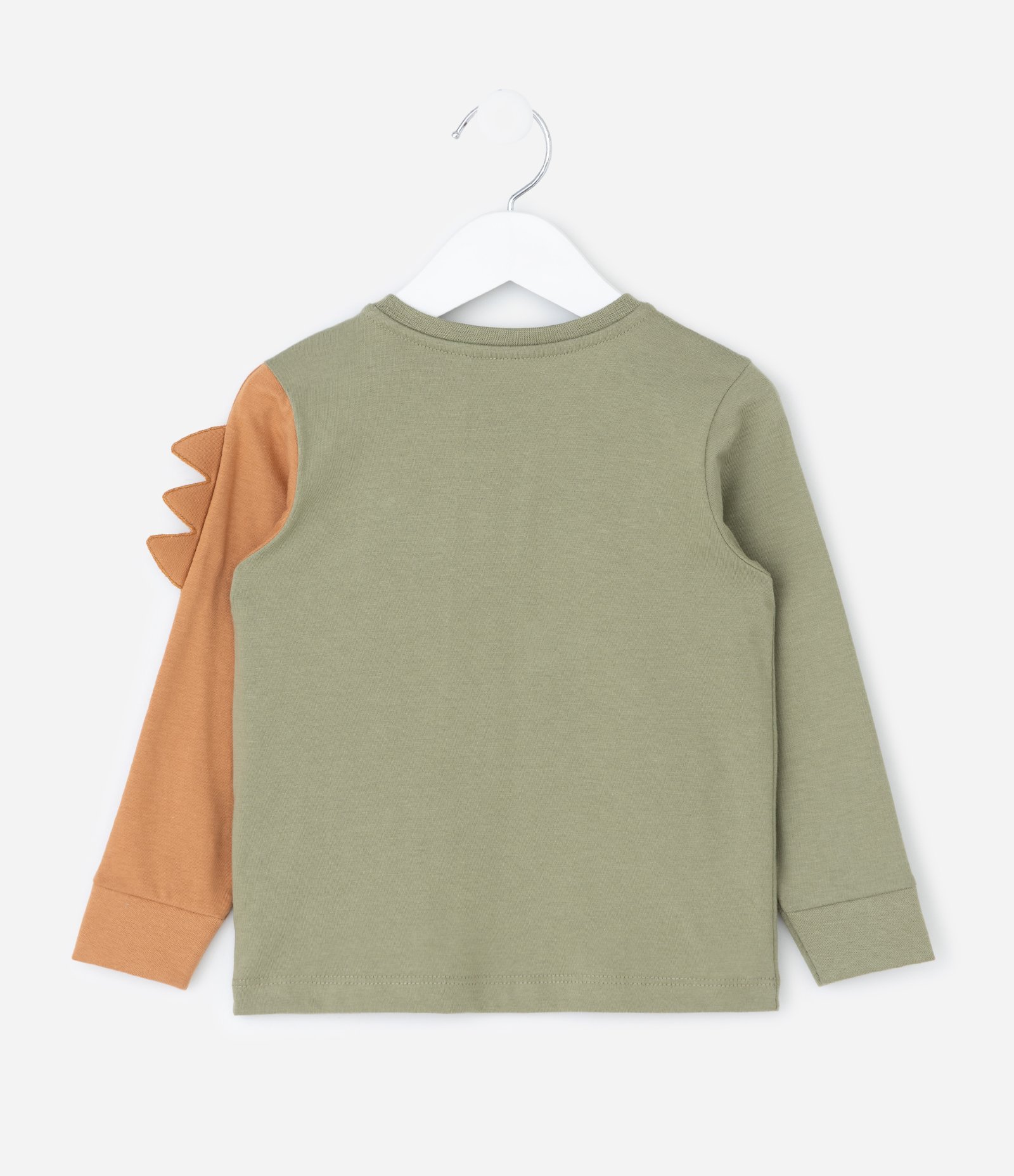 Pijama Infantil com Dinossauro e Crista 3D – Tam 1 a 6 Anos Verde Oliva/Off White 3