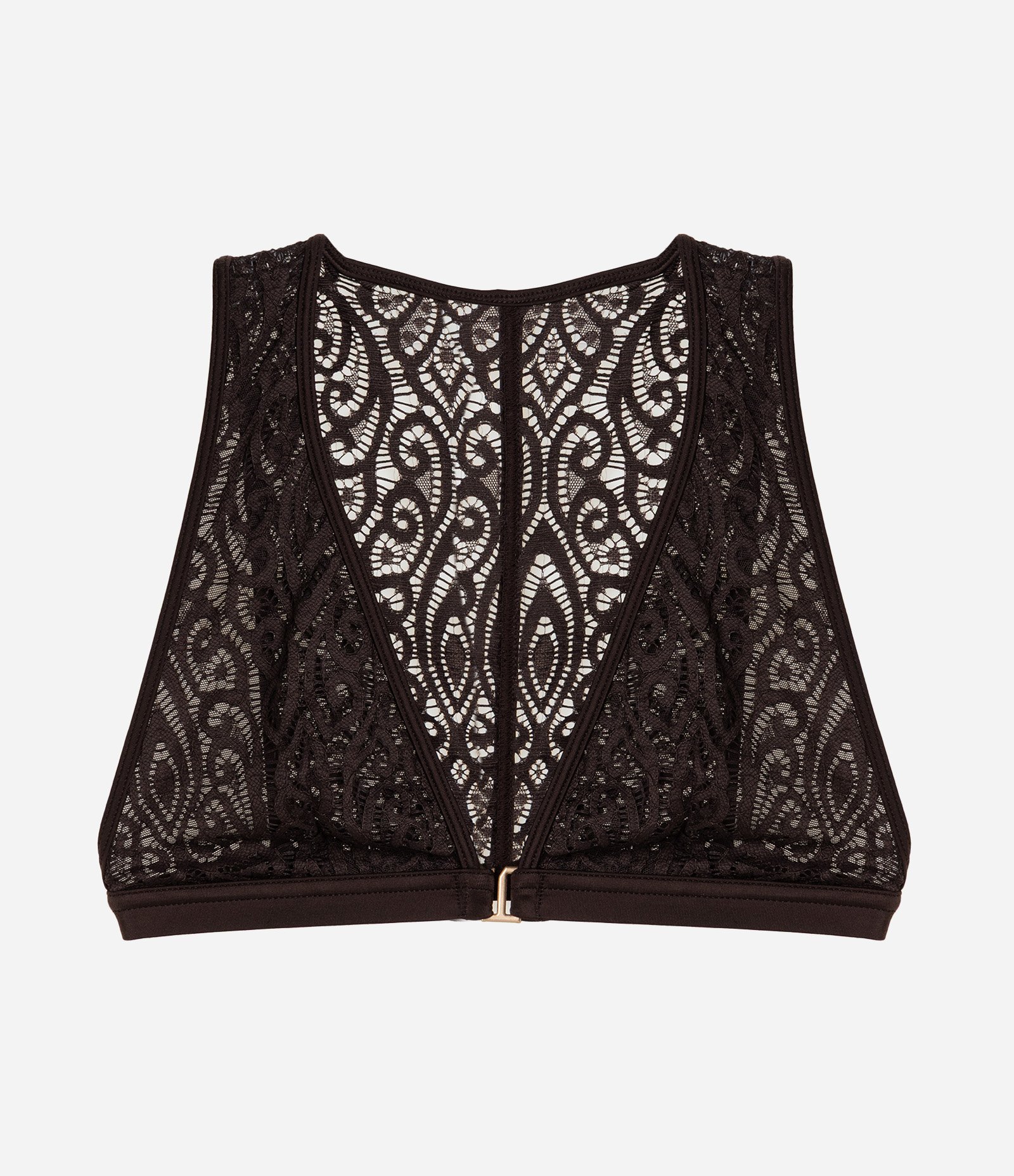 Sutiã Top Triângulo em Renda Floral Marrom 6