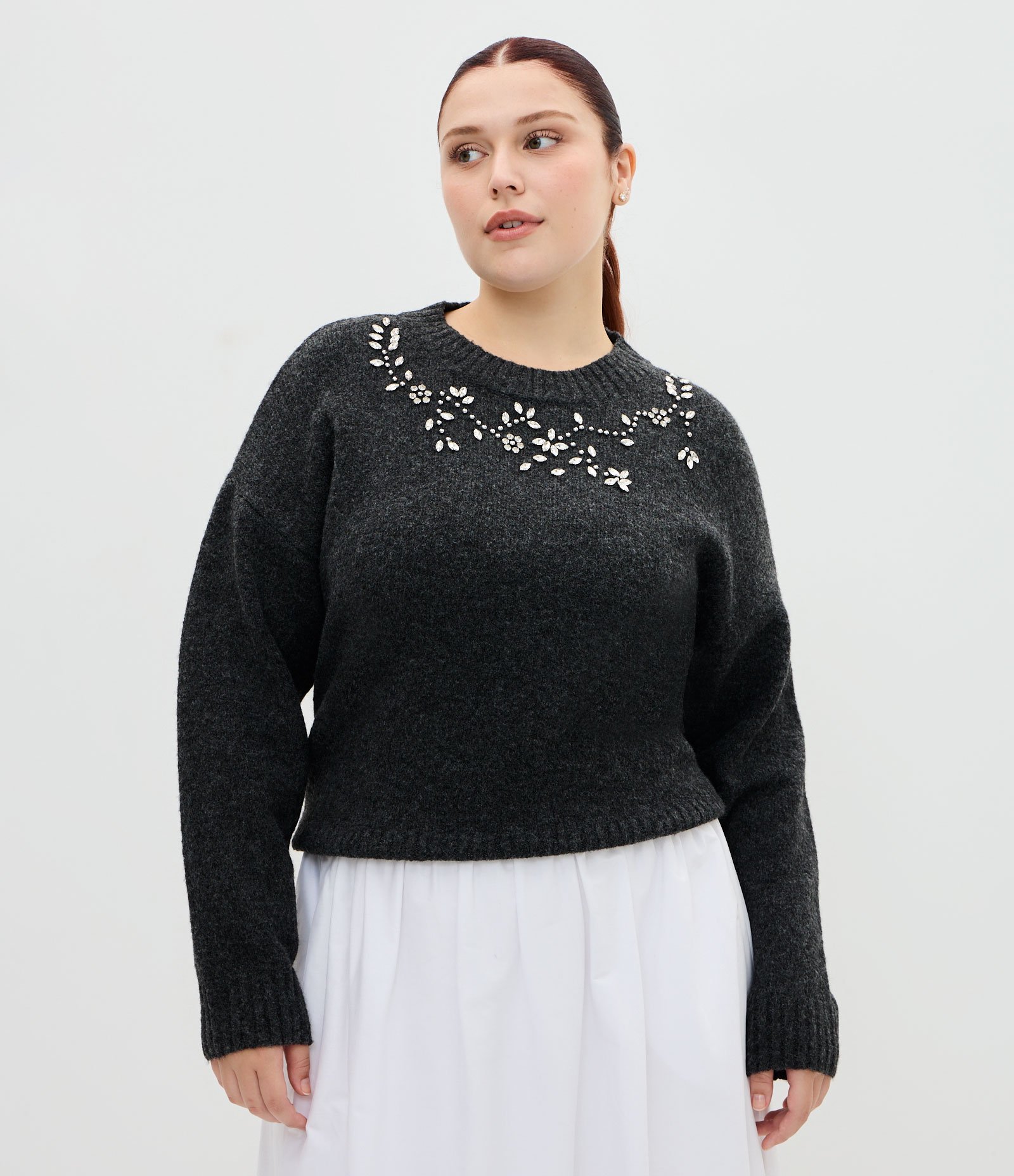 Suéter Amplo em Tricô com Pedraria Curve & Plus Size Preto 1