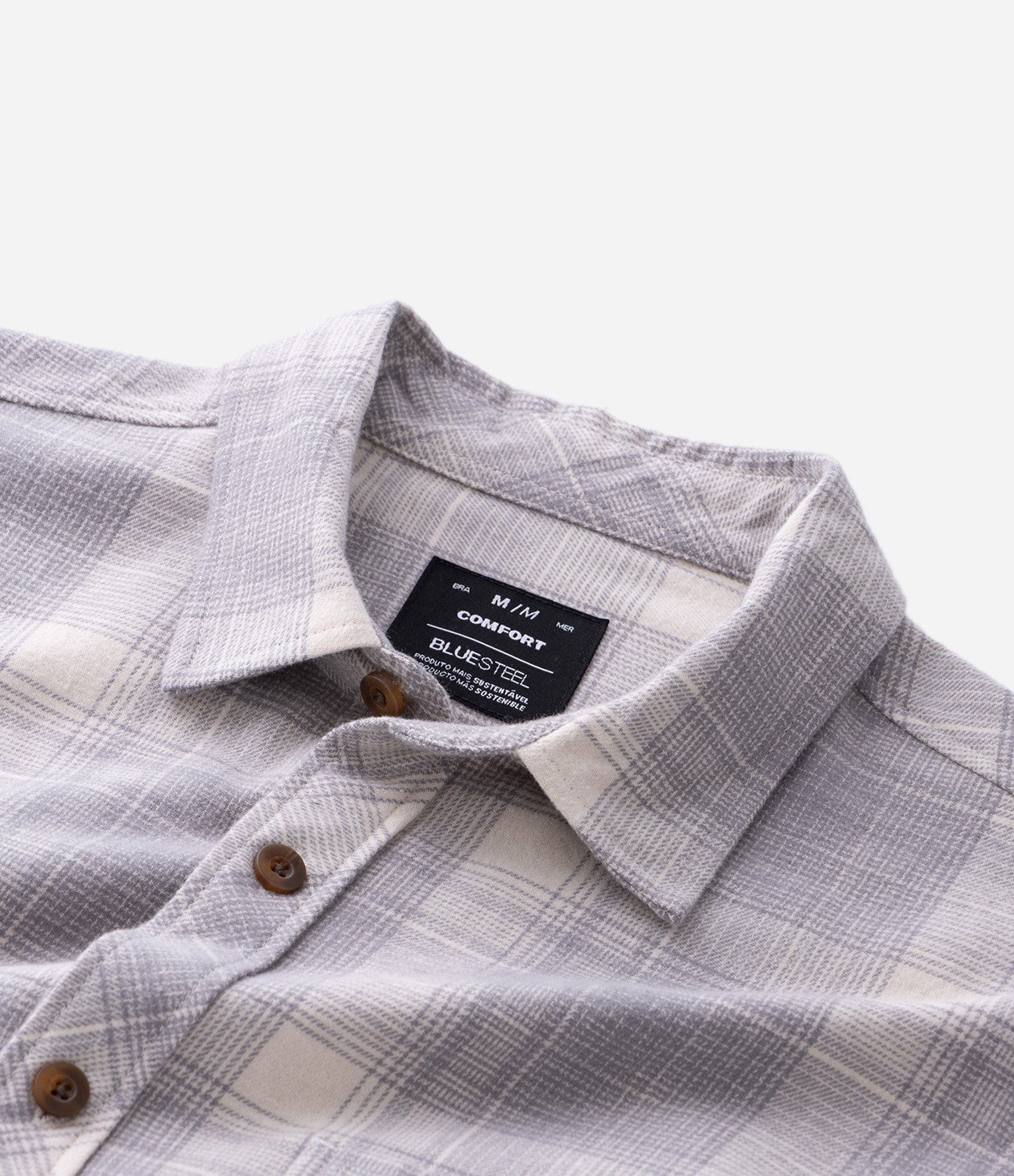 Camisa Comfort Manga Longa em Flanela Xadrez Cinza 5
