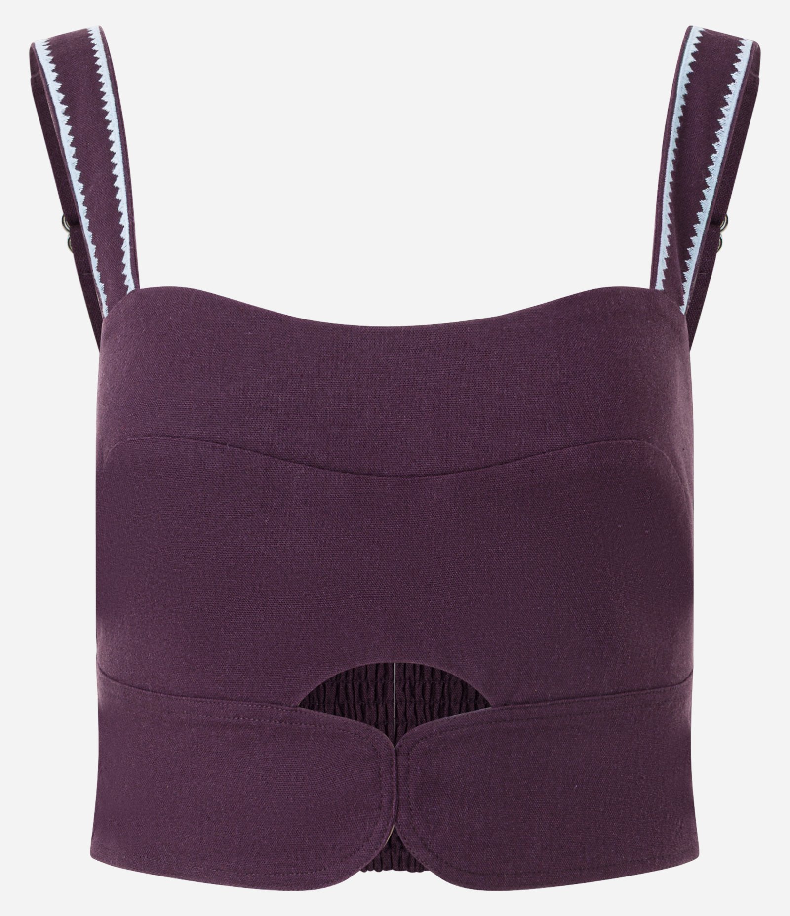 Blusa Cropped Regata em Viscolinho com Decote Coração e Abertura Frontal Roxo 5