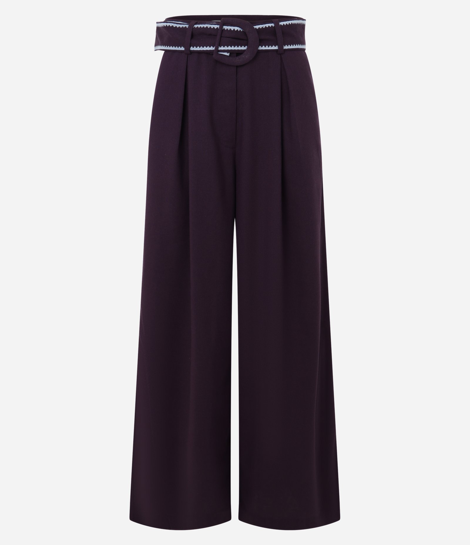 Calça Pantalona em Viscolinho com Cinto com Fivela Encapada e Pregas Roxo 1