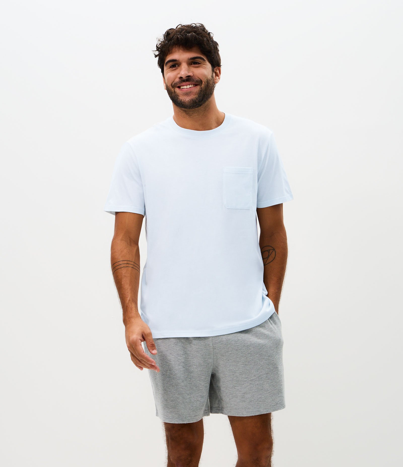 Pijama Curto Algodão com Textura Waffle Azul 1