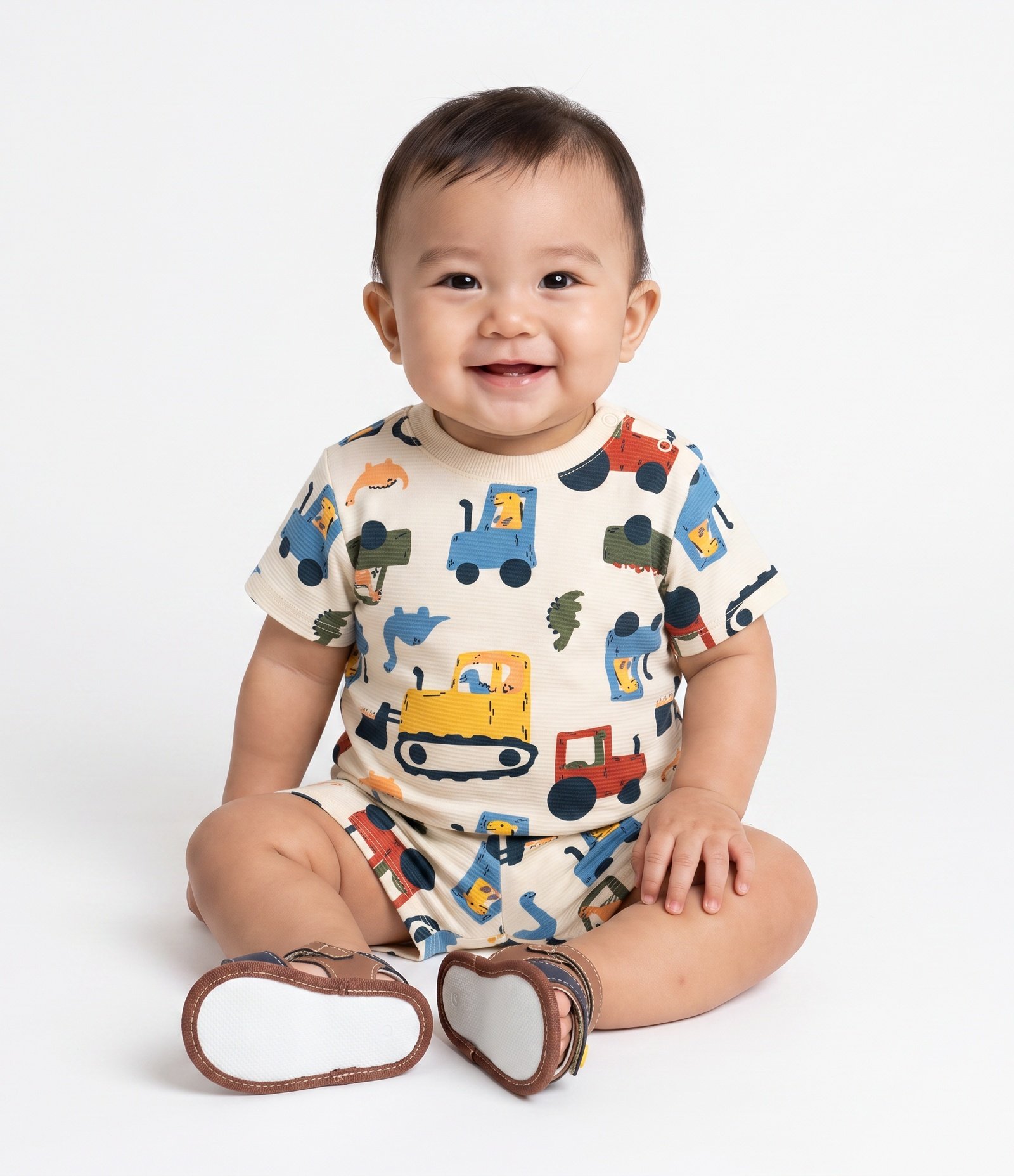 Conjunto Bebê com Estampa de Caminhões – Tam RN a 18 Meses Off White 1