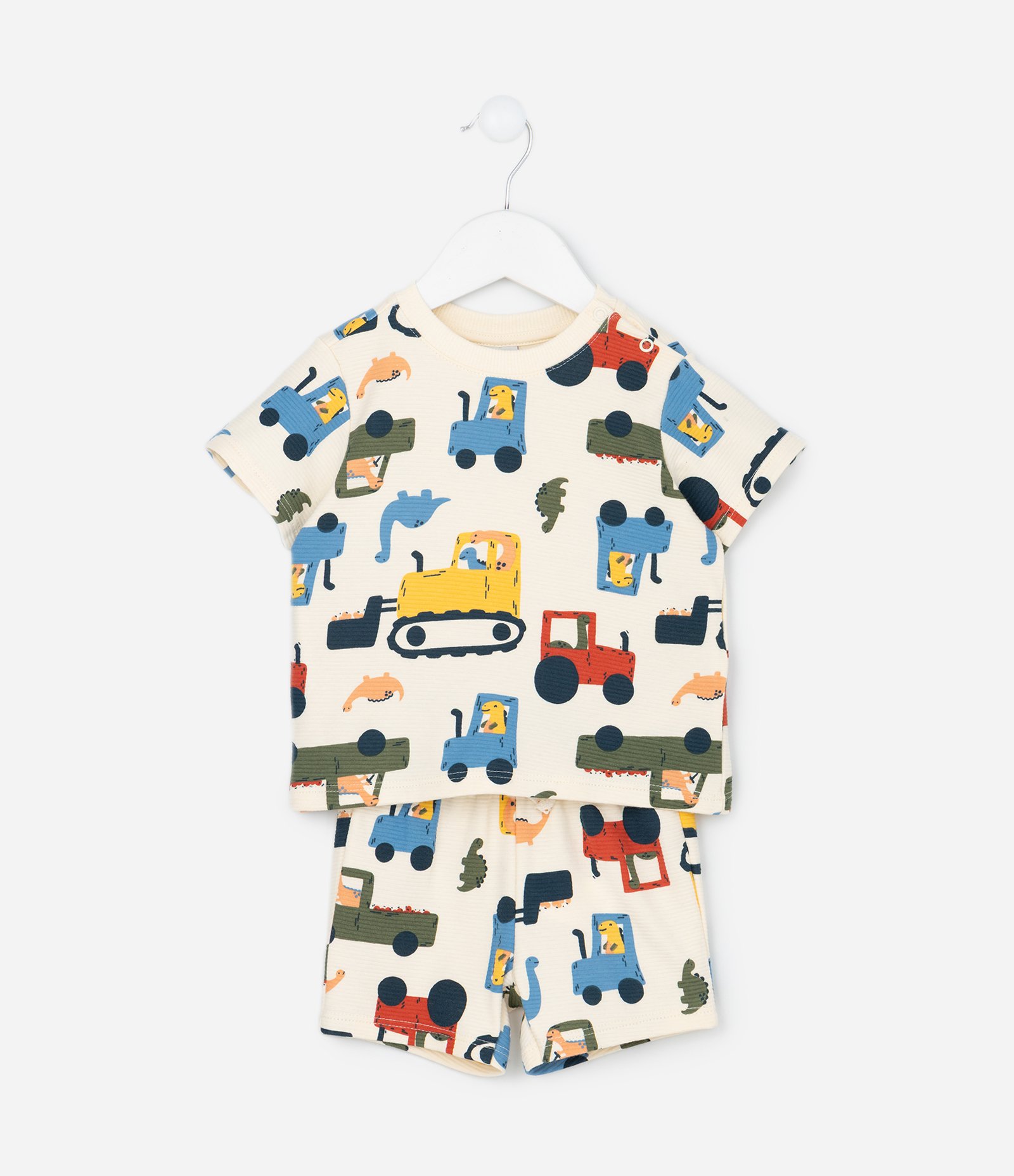 Conjunto Infantil com Estampa de Caminhões – Tam RN a 18 Meses Off White 1