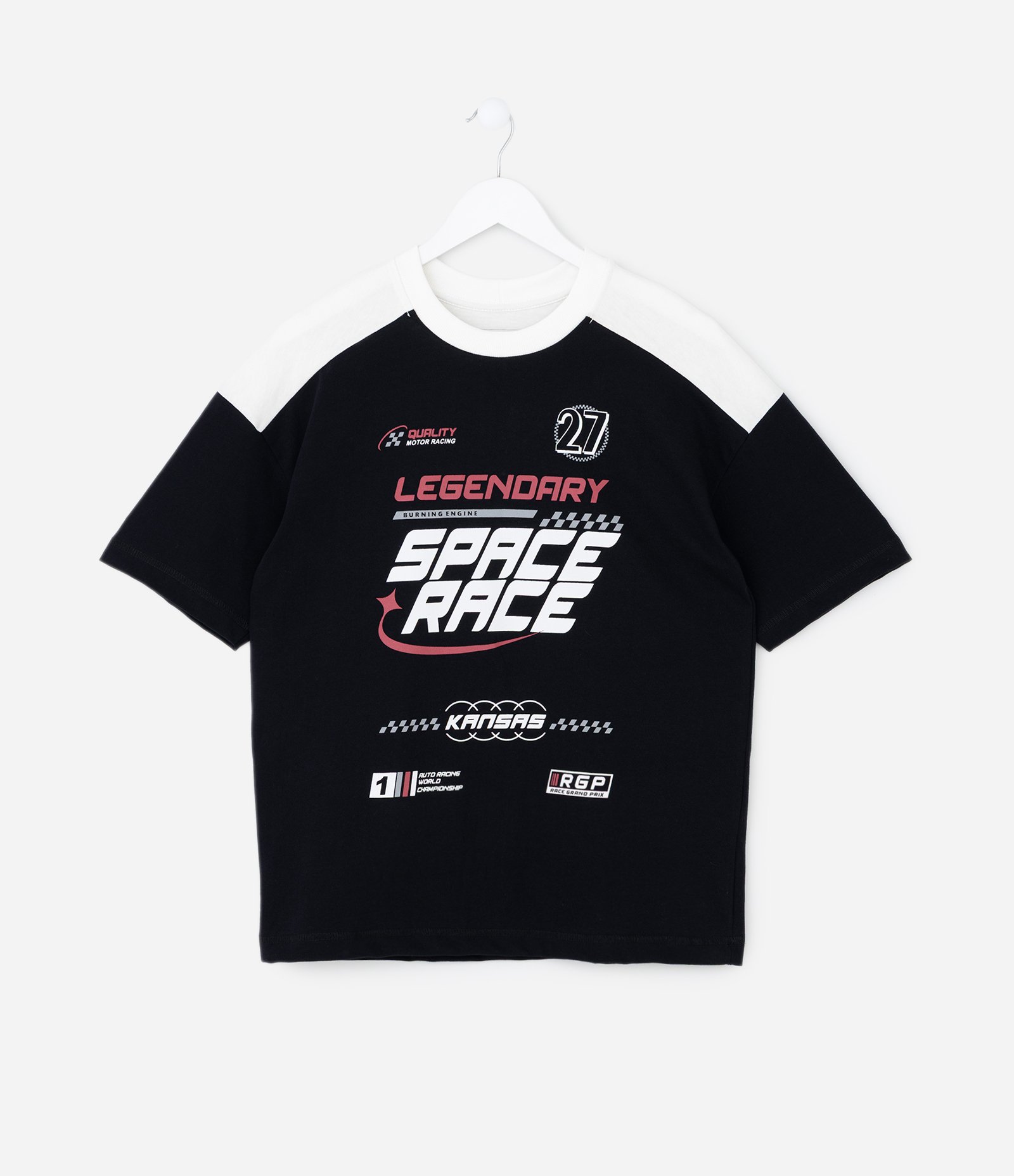 Camiseta Infantil Esportiva Space Race em Interlock – Tam 5 a 14 Anos Preto 1