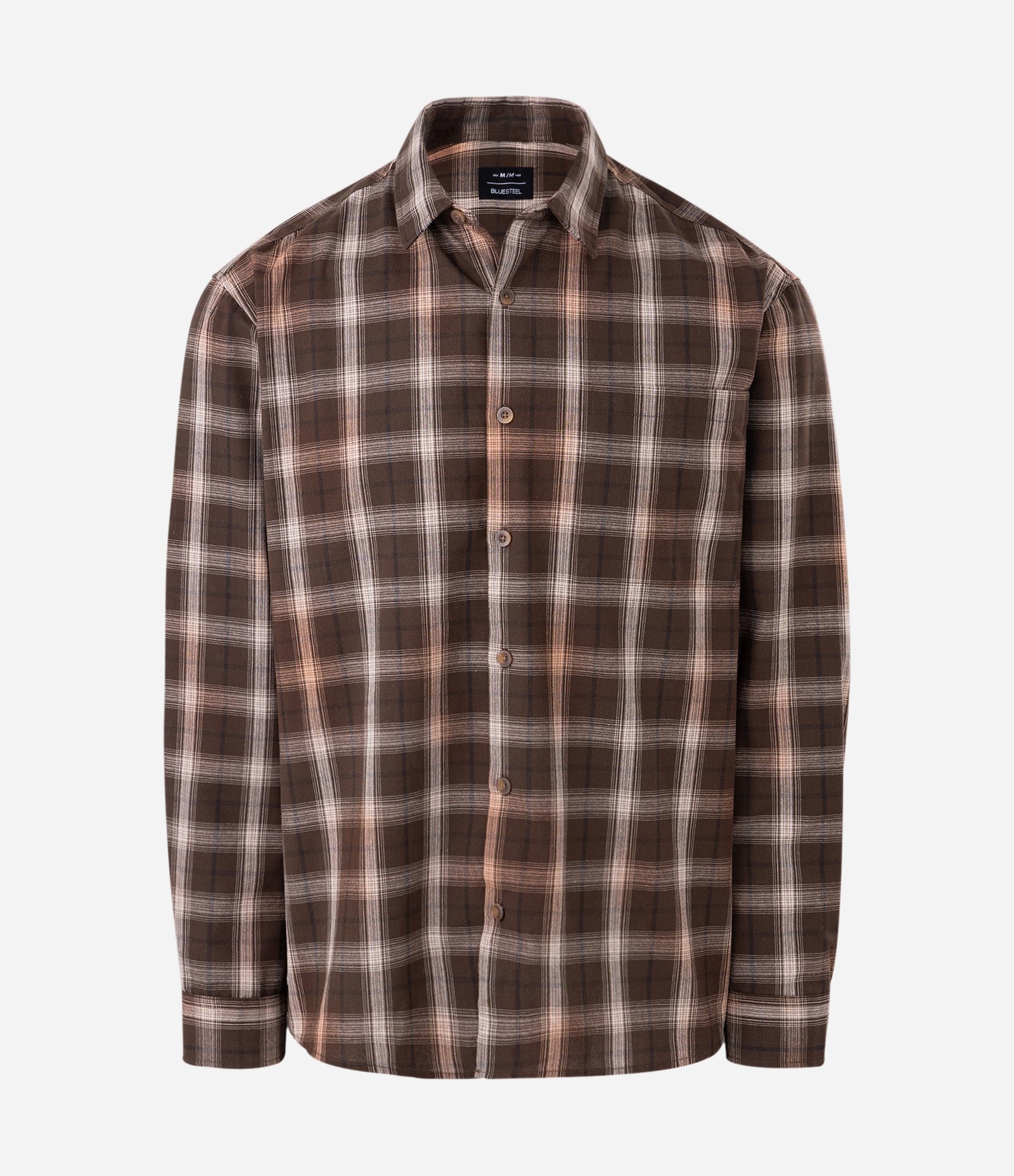 Camisa Manga Longa em Tricoline Xadrez Marrom 1