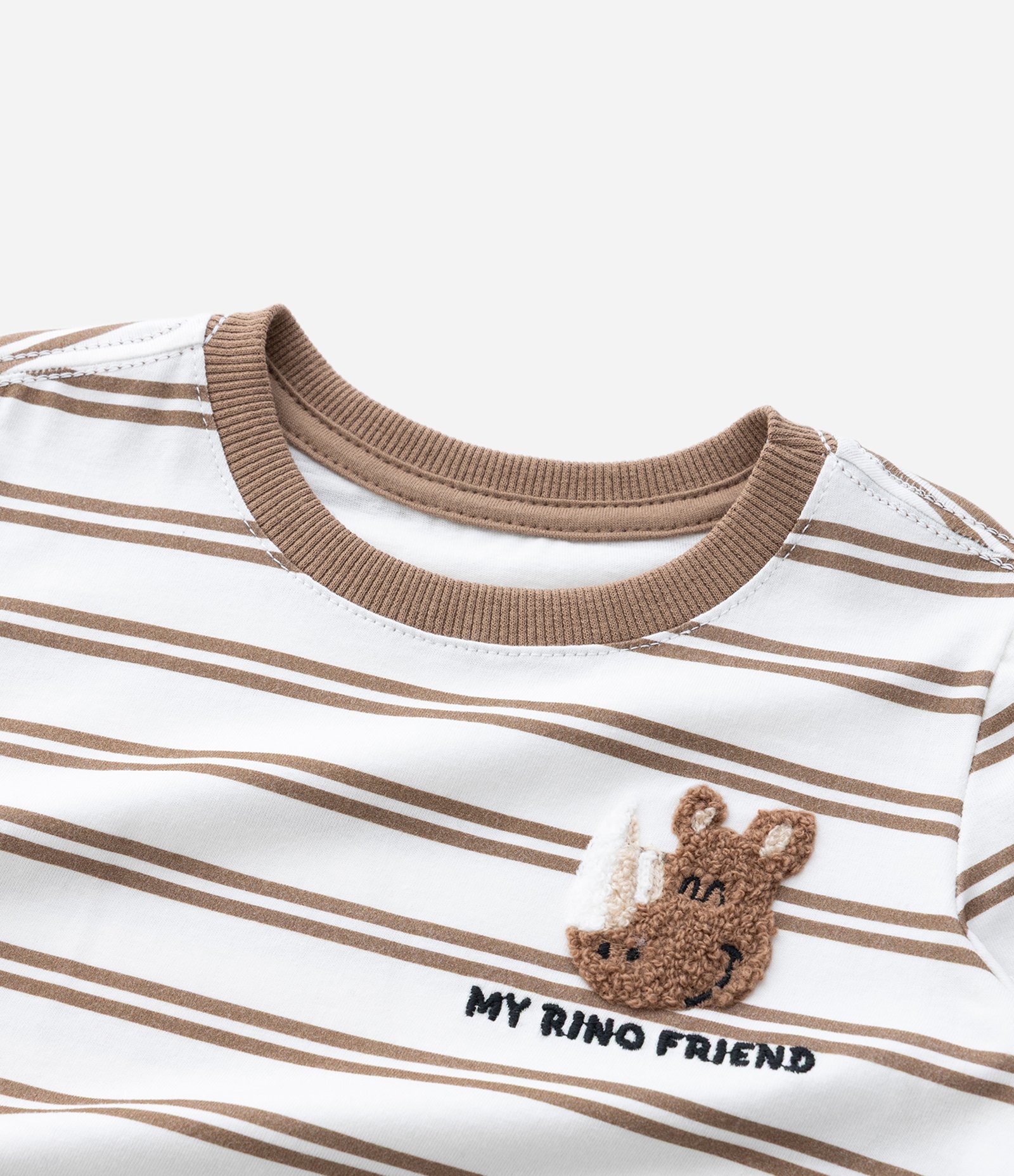 Conjunto Infantil com Listras e Aplique de Bichinho – Tam 1 a 6 Anos Off White/Marrom 11