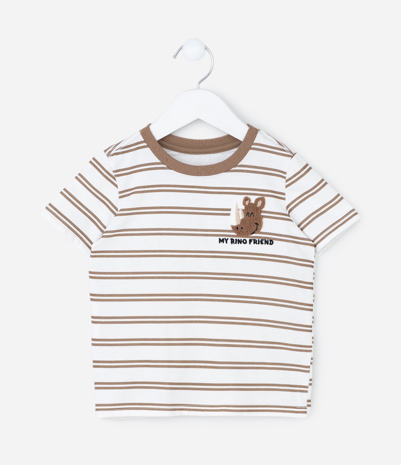 Conjunto Infantil com Listras e Aplique de Bichinho – Tam 1 a 6 Anos Off White/Marrom 2