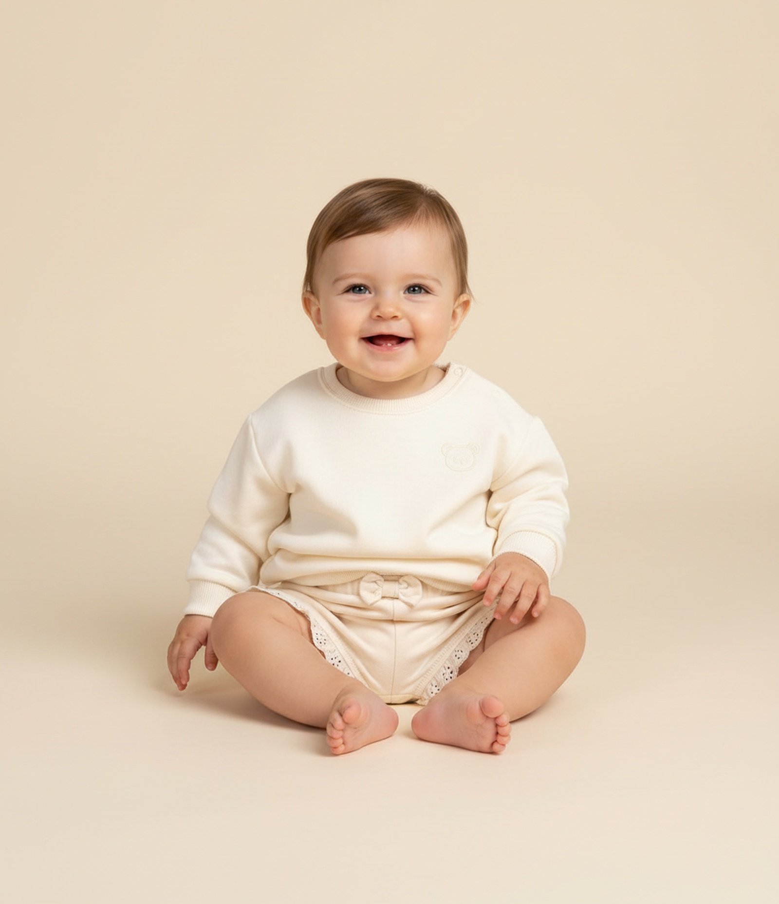 Casaco Infantil com Urso em Silk Localizado – Tam 0 a 18 Meses Bege Claro 1