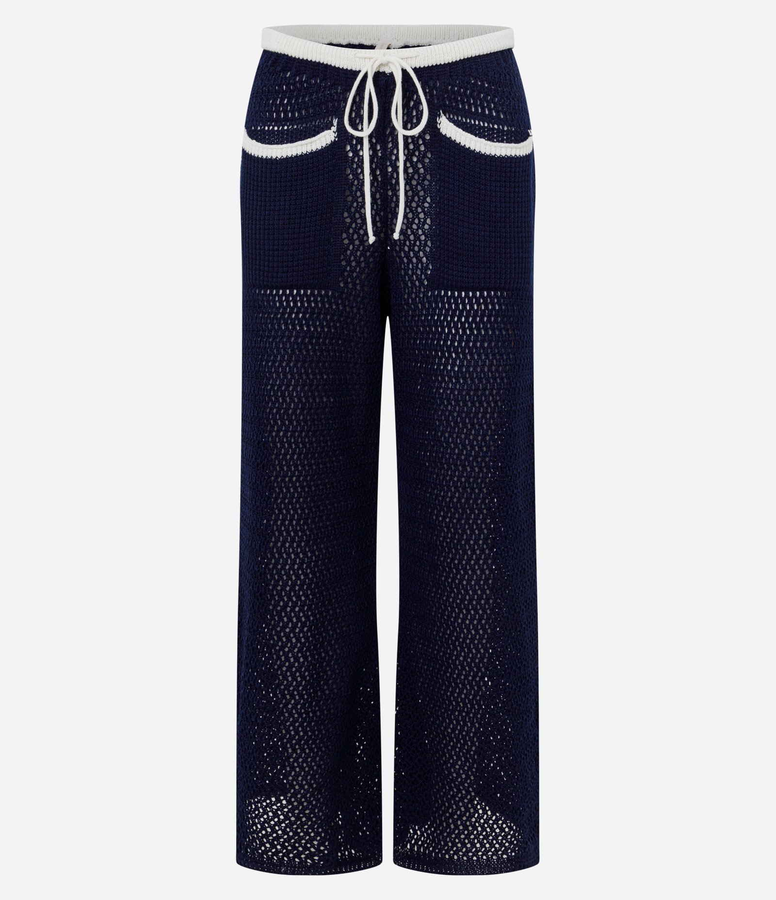 Saída de Praia Calça em Tricô com Detalhes Contrastantes Azul Marinho 1