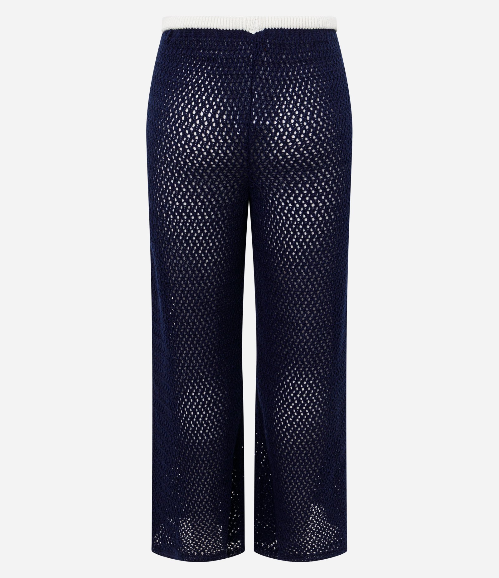 Saída de Praia Calça em Tricô com Detalhes Contrastantes Azul Marinho 3