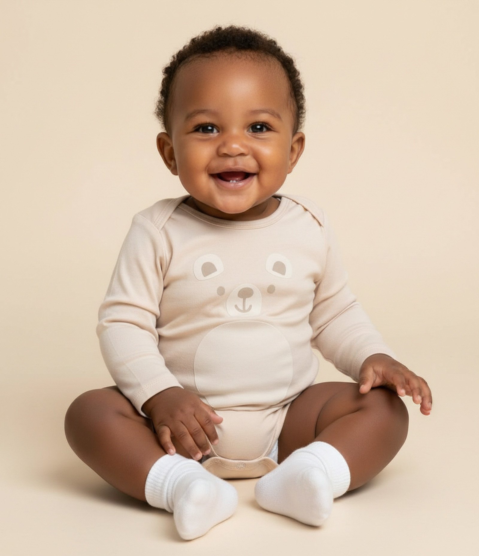 Body Bebê com Estampa Cara de Urso – Tam 0 a 18 Meses Bege Claro 1