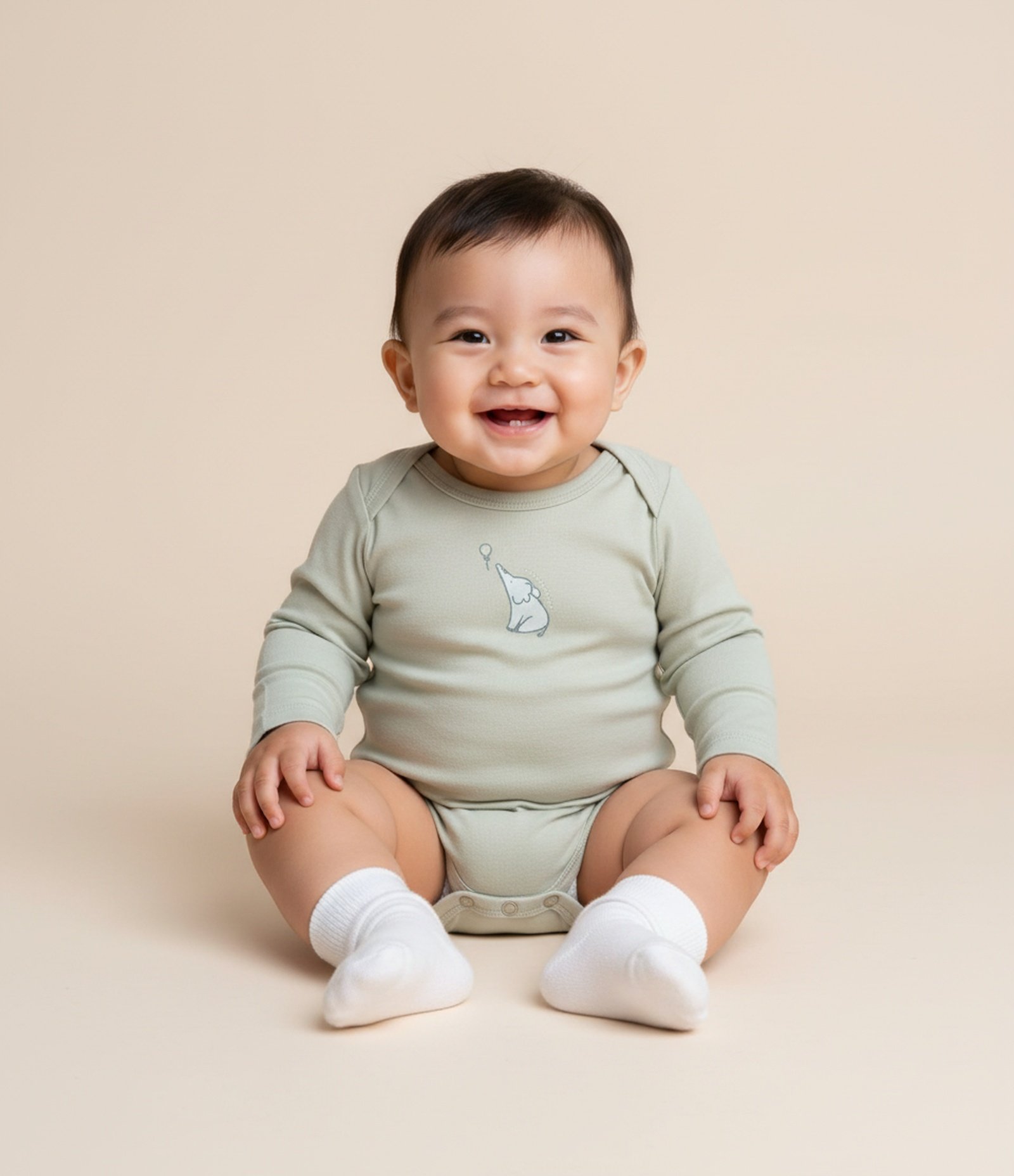 Body Infantil com Estampa Elefantinho – Tam RN a 18 Meses Cinza Claro 1