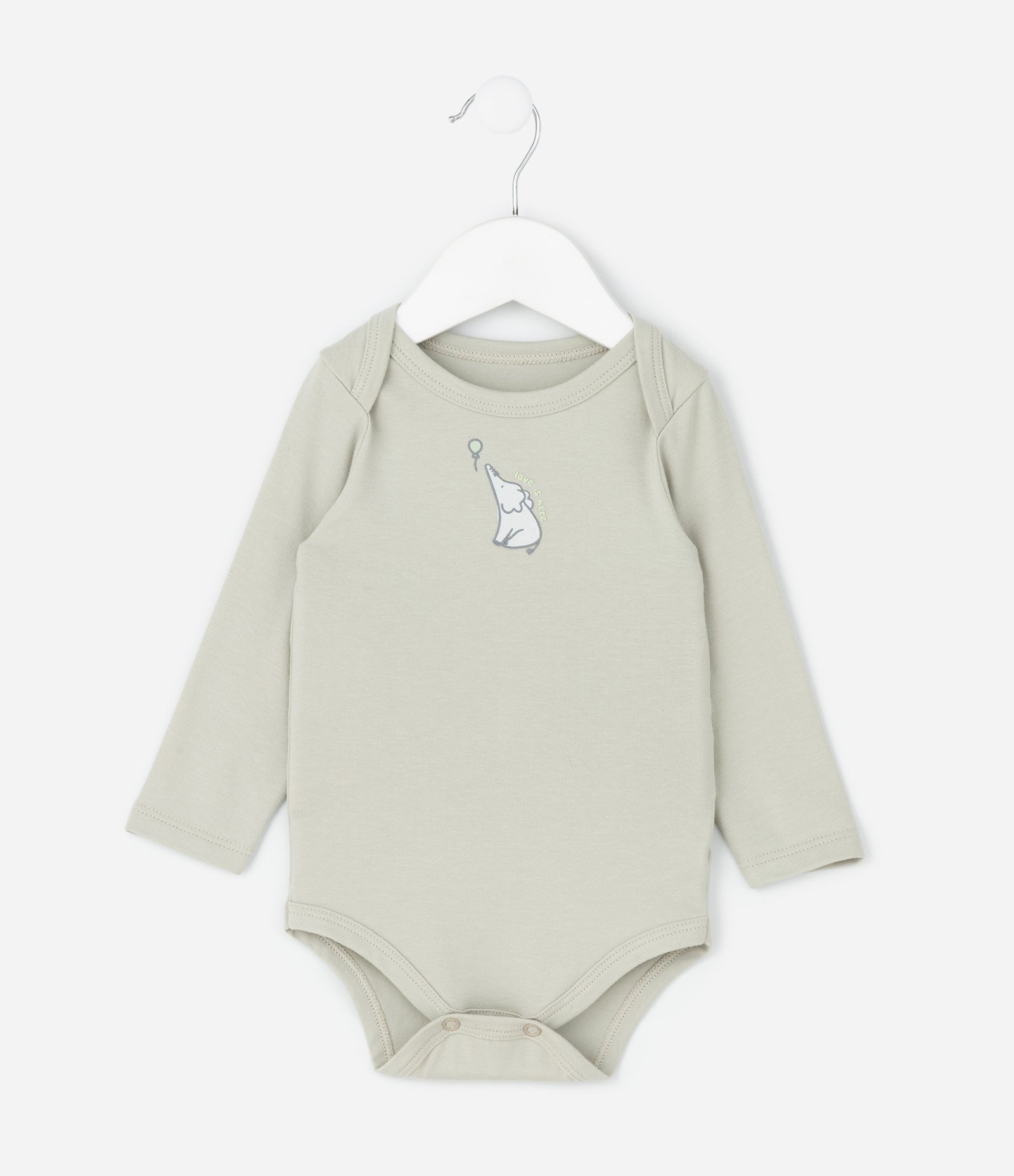 Body Infantil com Estampa Elefantinho – Tam RN a 18 Meses Cinza Claro 2