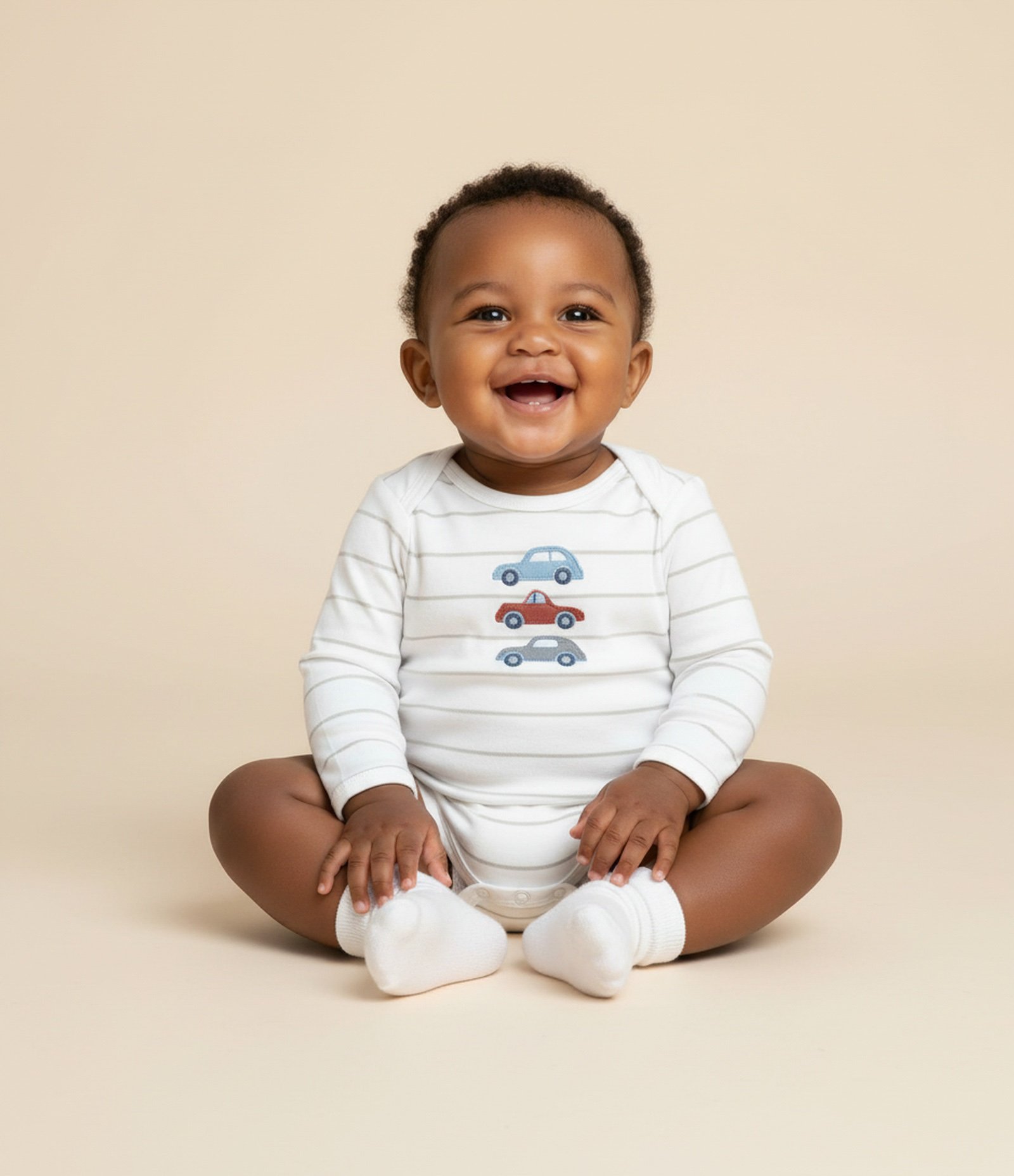 Body Infantil com Estampa de Carrinhos e Listras – Tam 0 a 18 Meses Off White 1