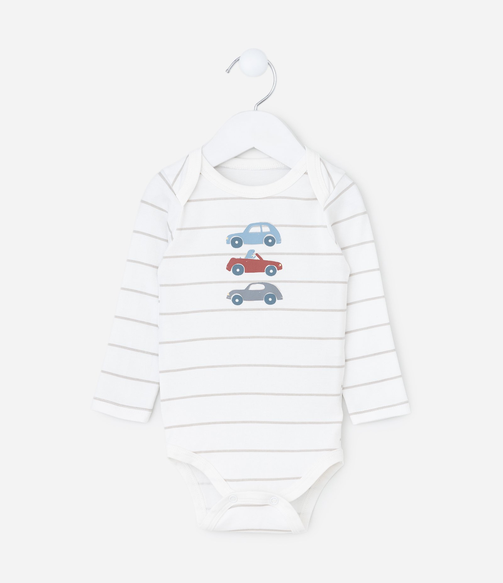 Body Infantil com Estampa de Carrinhos e Listras – Tam 0 a 18 Meses Off White 2