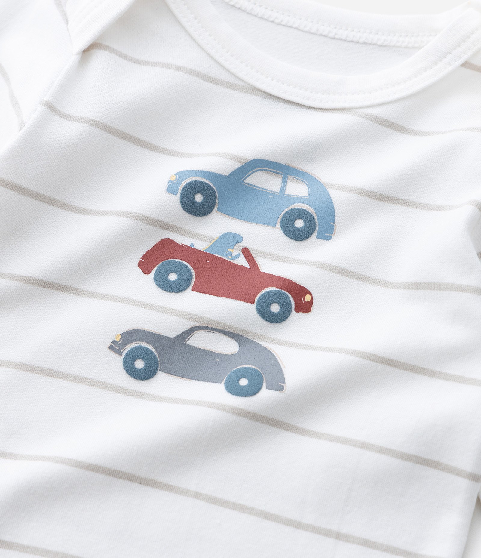Body Infantil com Estampa de Carrinhos e Listras – Tam 0 a 18 Meses Off White 7