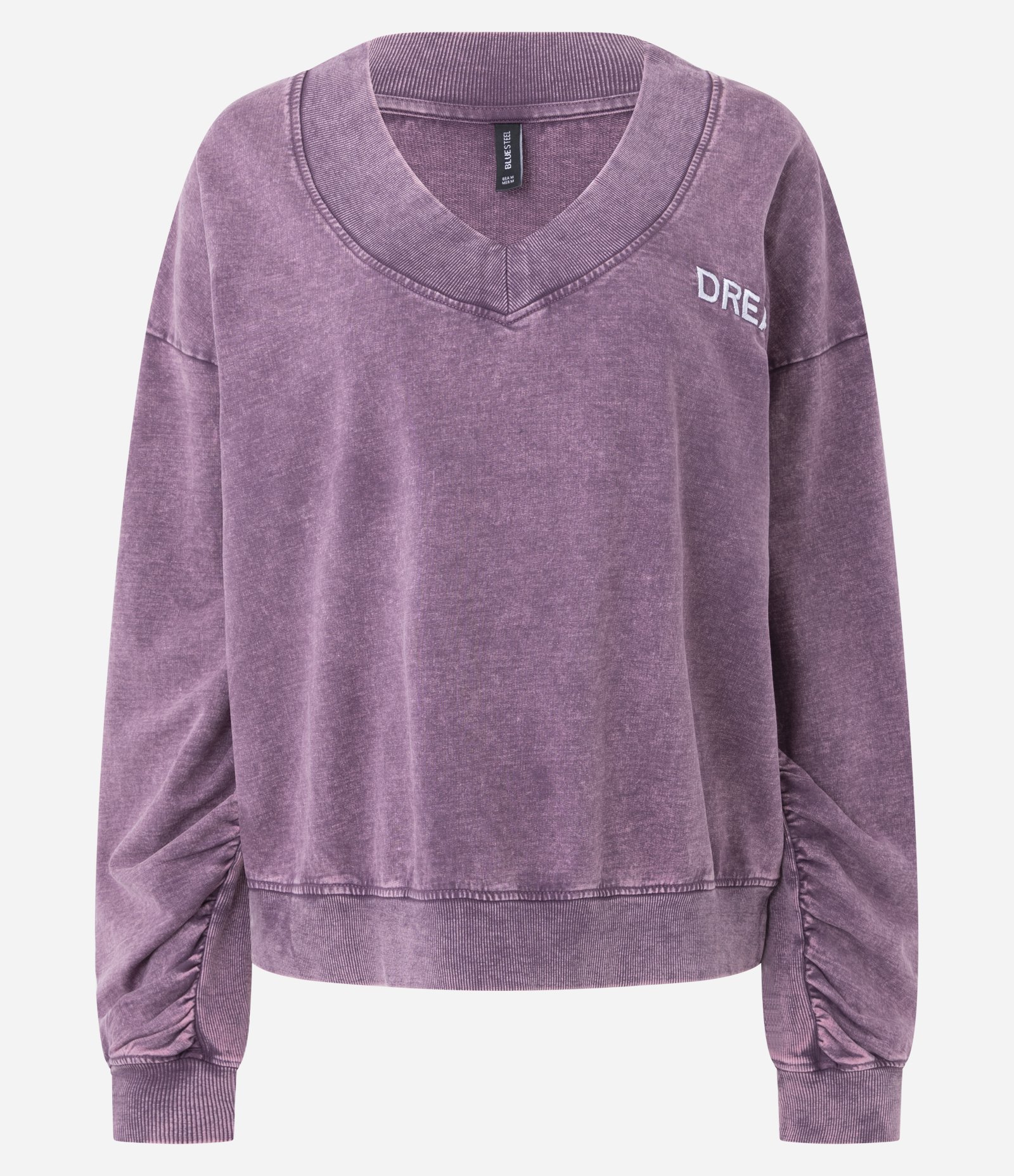 Blusão em Moletom Lavado com Decote V e Lettering Localizado Roxo 5
