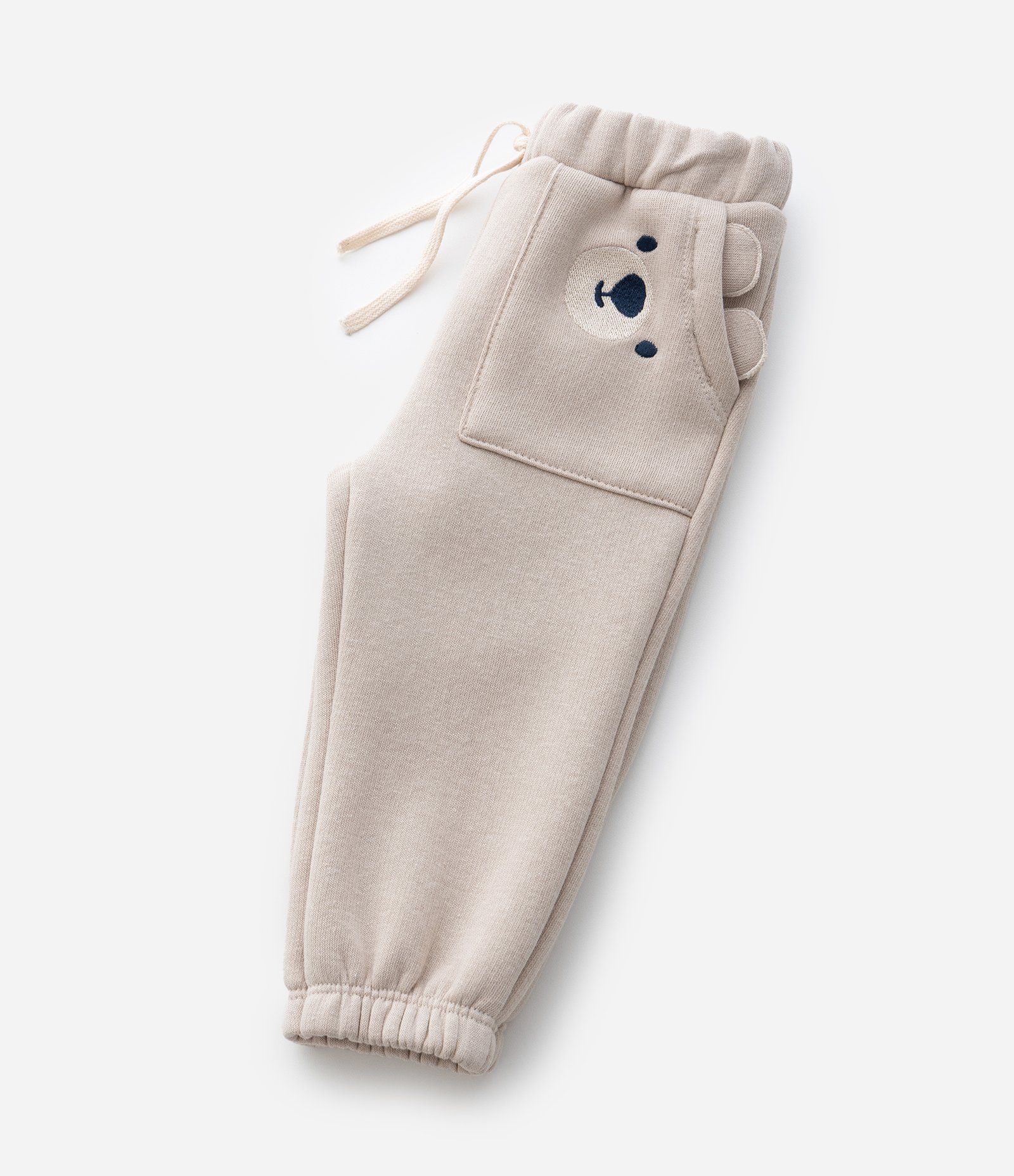 Calça Infantil com Urso Aplicado no Bolso – Tam 0 a 18 Meses Bege Claro 5