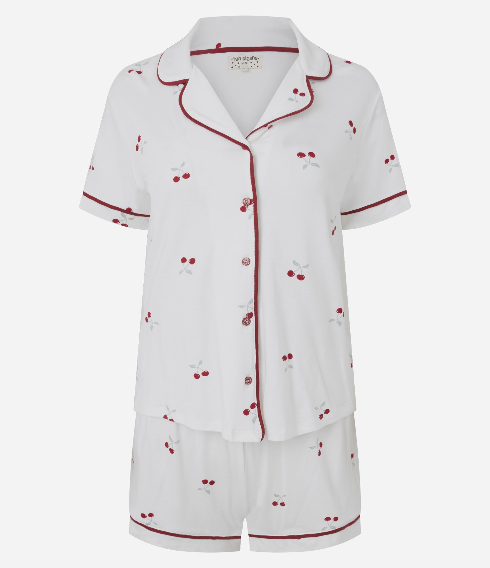 Pijama Short Doll Americano com Estampa de Cerejas Branco 1