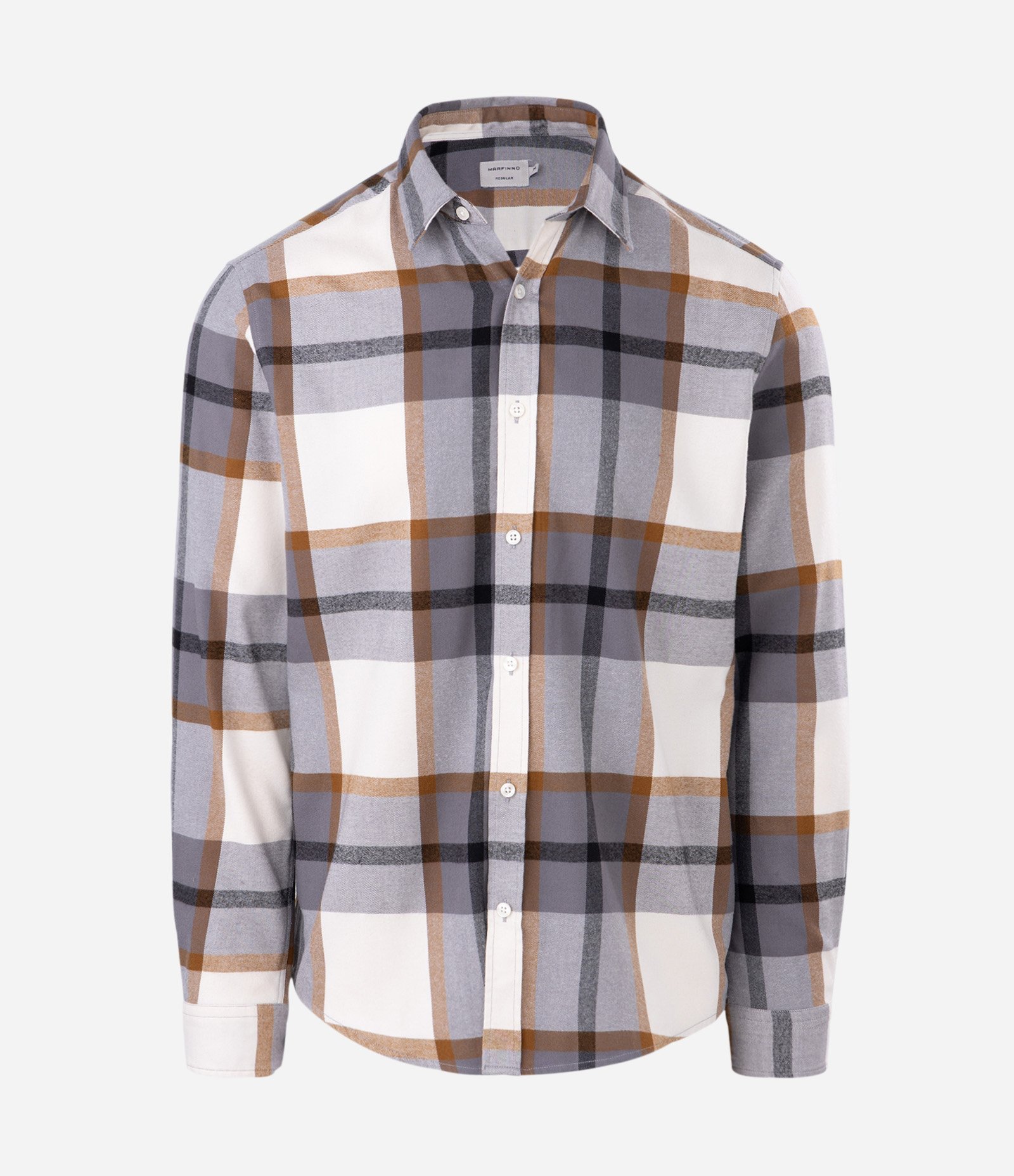 Camisa Manga Longa em Flanela com Listrado em Blocos Cinza 5