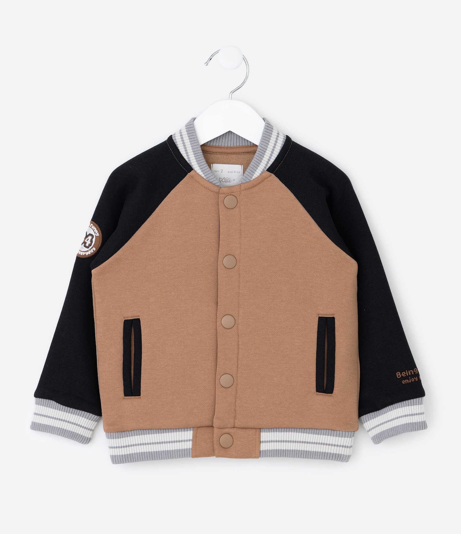 Jaqueta Infantil Bomber com Mangas Raglan – Tam 1 a 5/6 Anos Preto/Marrom 2