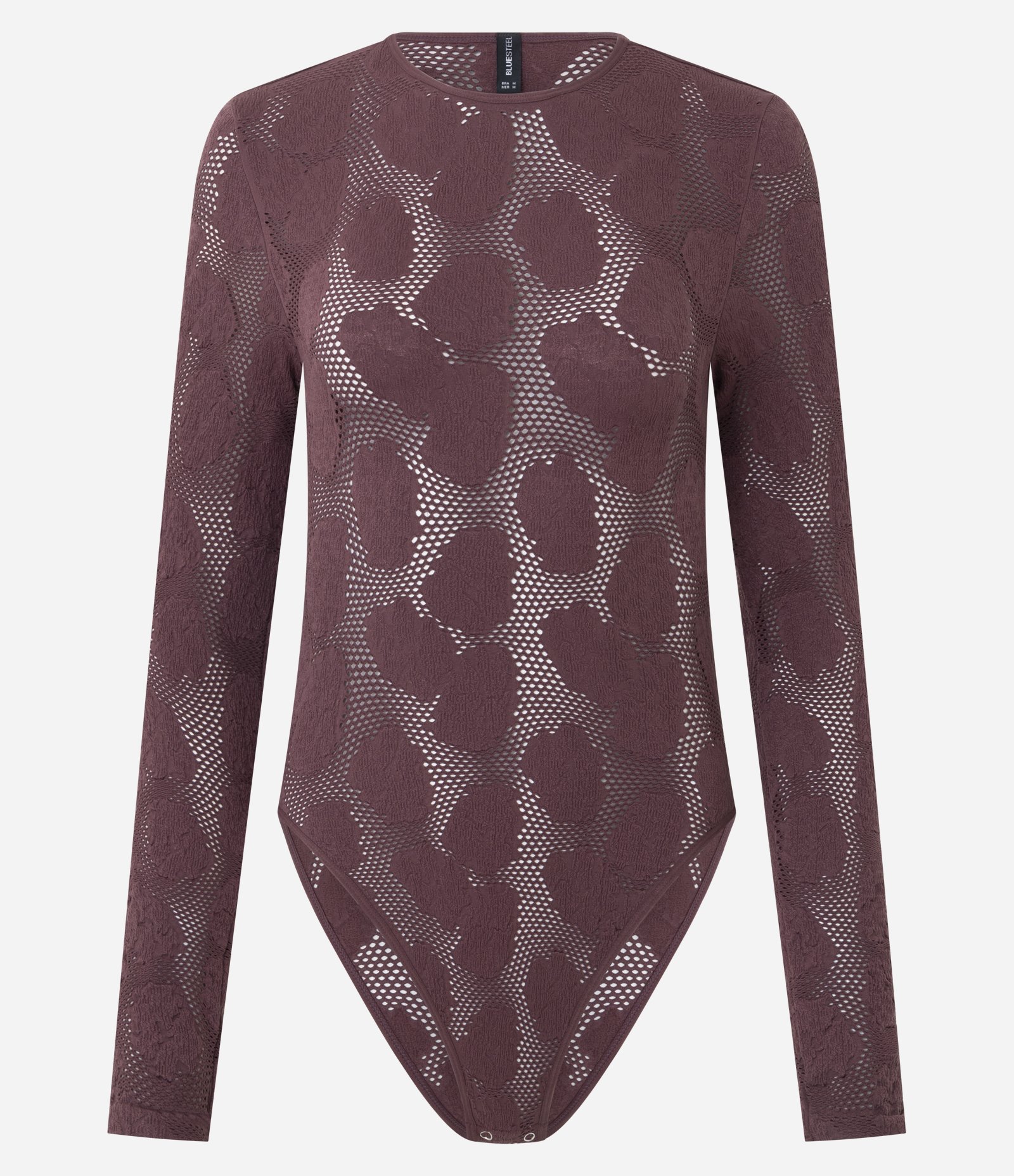 Body Manga Longa Seamless com Textura Rendada Vinho 5