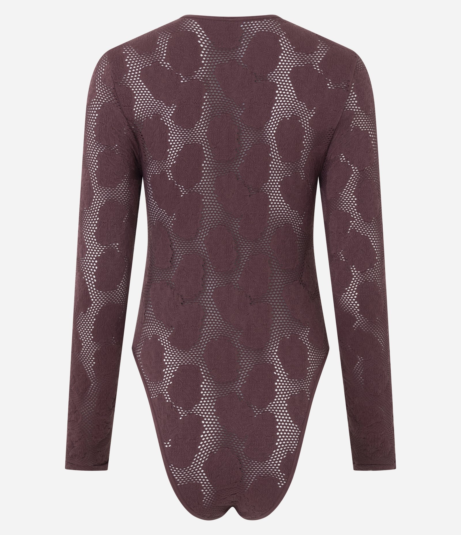 Body Manga Longa Seamless com Textura Rendada Vinho 7