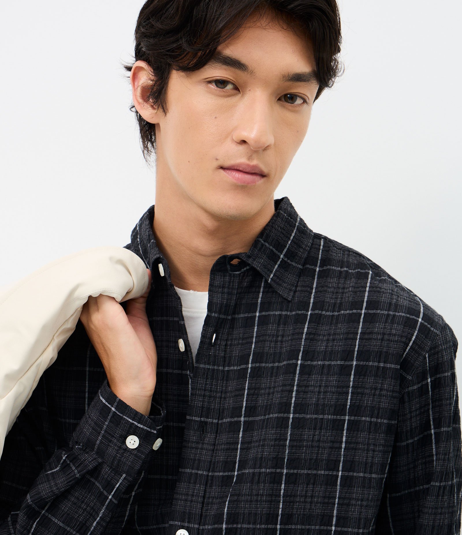 Camisa Manga Longa em Tricoline Xadrez Preto 3