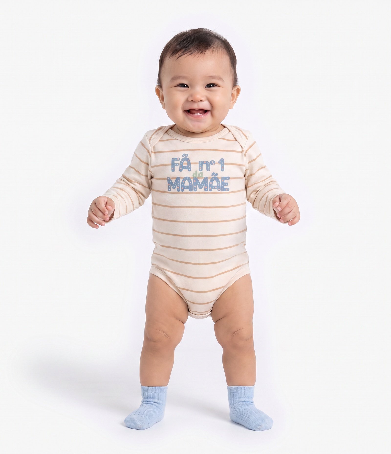Body Bebê Listrado com Lettering Fã Número 1 da Mamãe – Tam RN a 18 Meses Off White 1