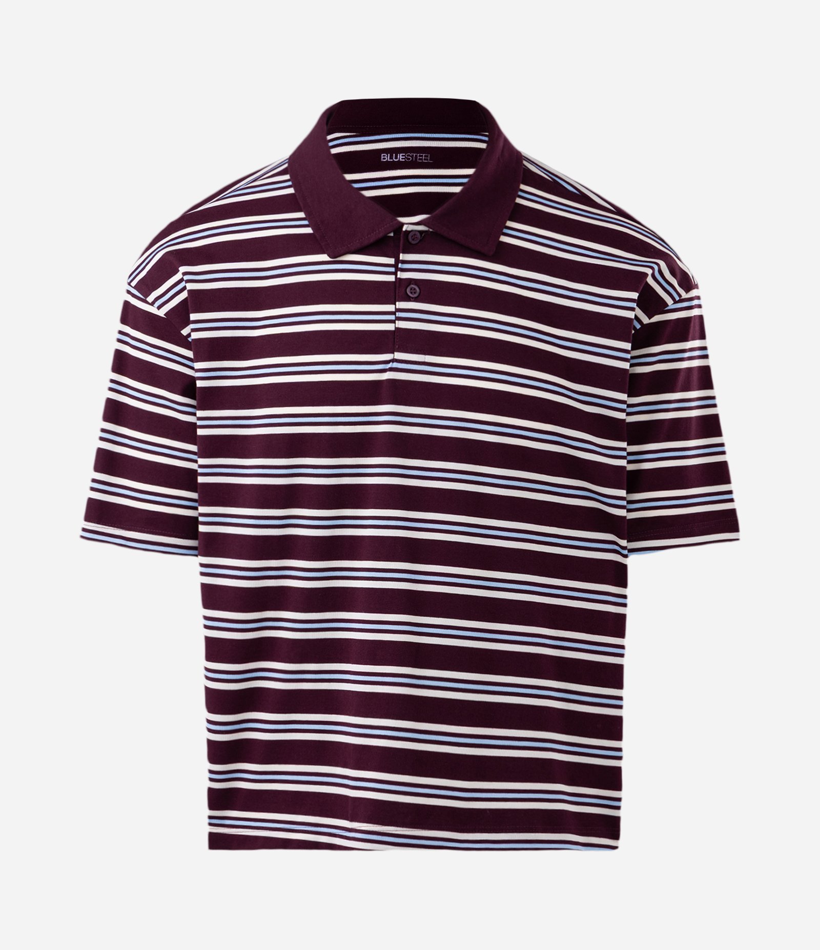 Camiseta em Malha com Gola Polo e Estampa de Listras Vinho/Azul/Branco 4