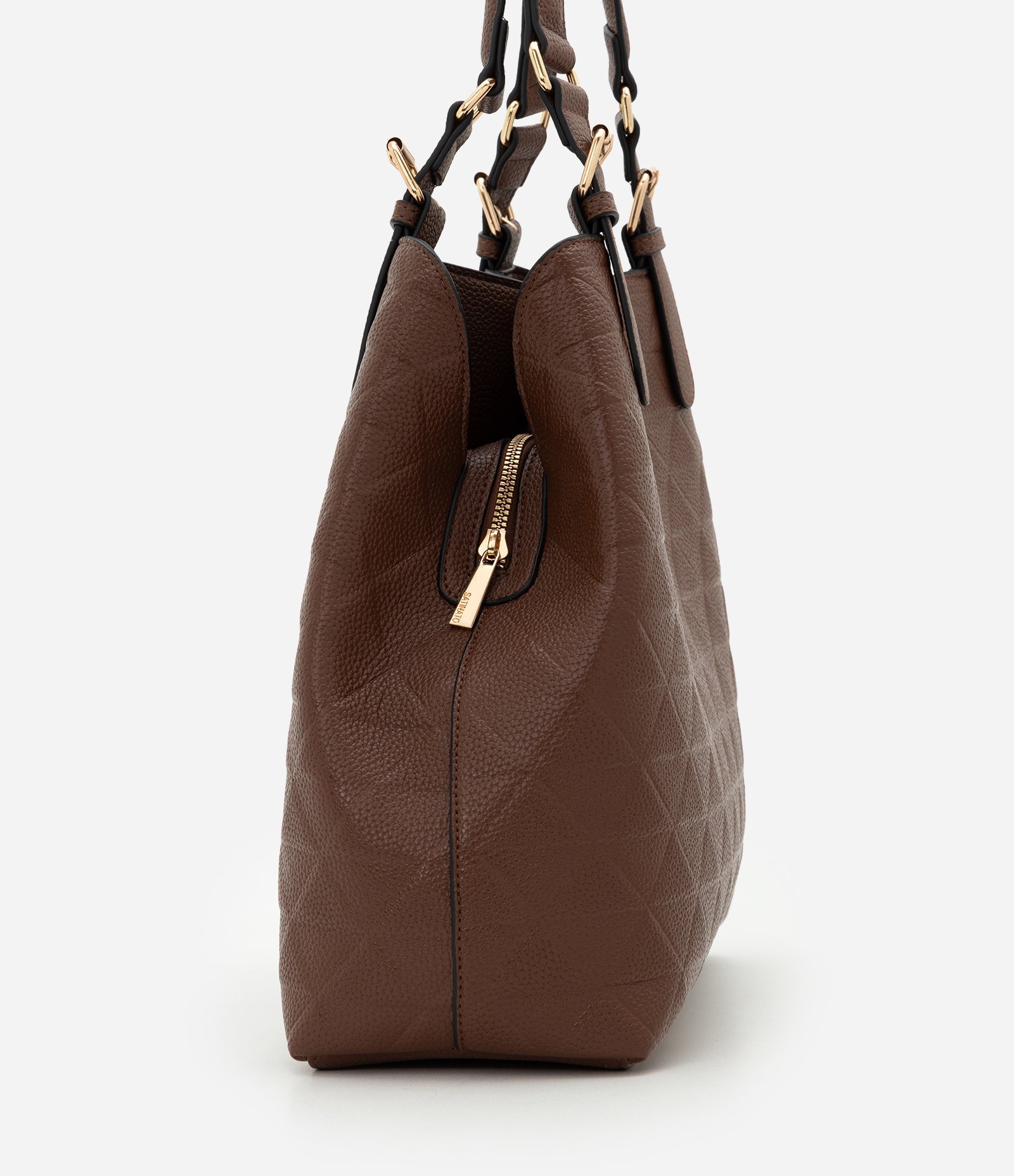 Bolsa Hobo Grande em PU com Detalhes Metalizados Marrom 2