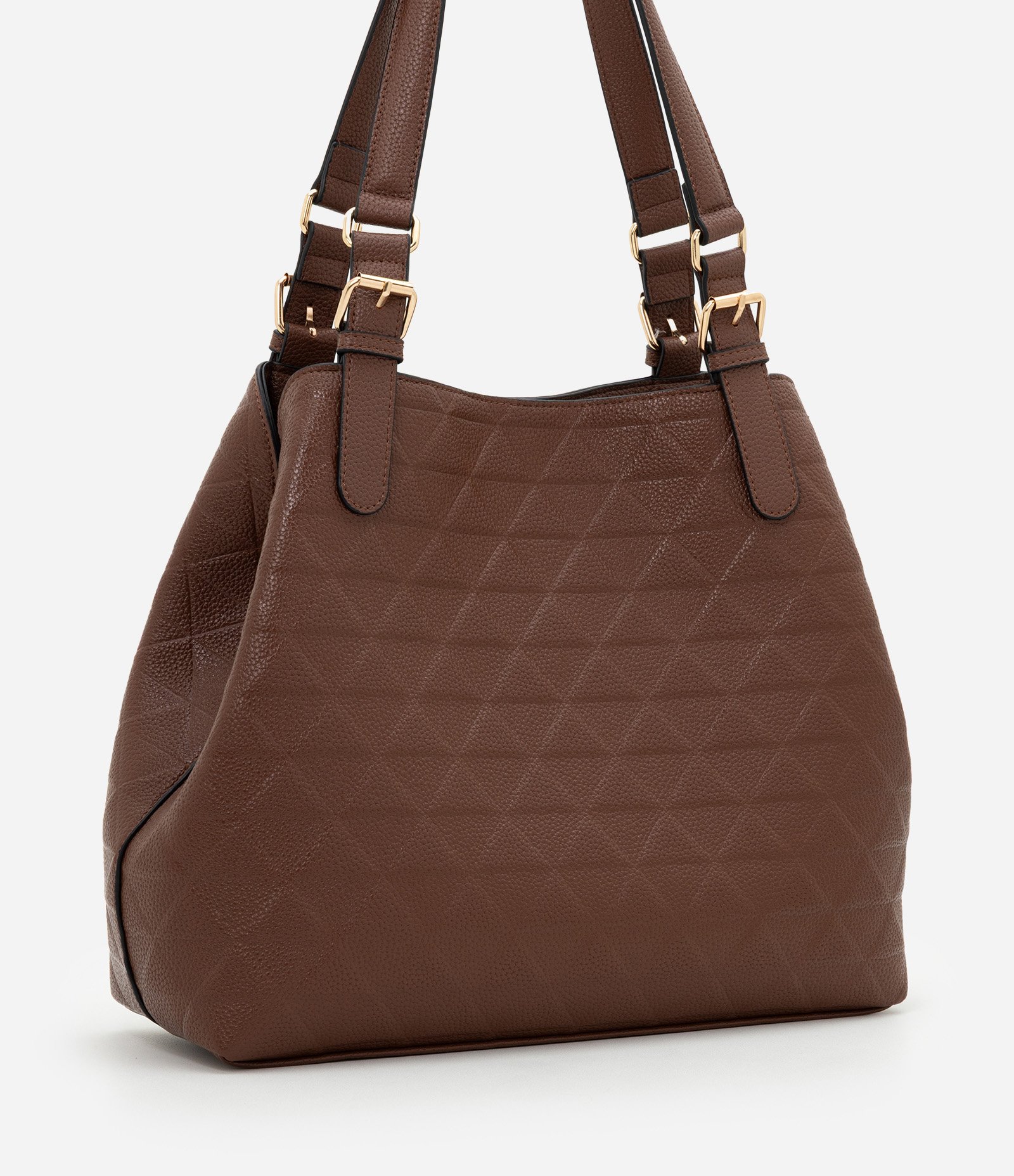 Bolsa Hobo Grande em PU com Detalhes Metalizados Marrom 3