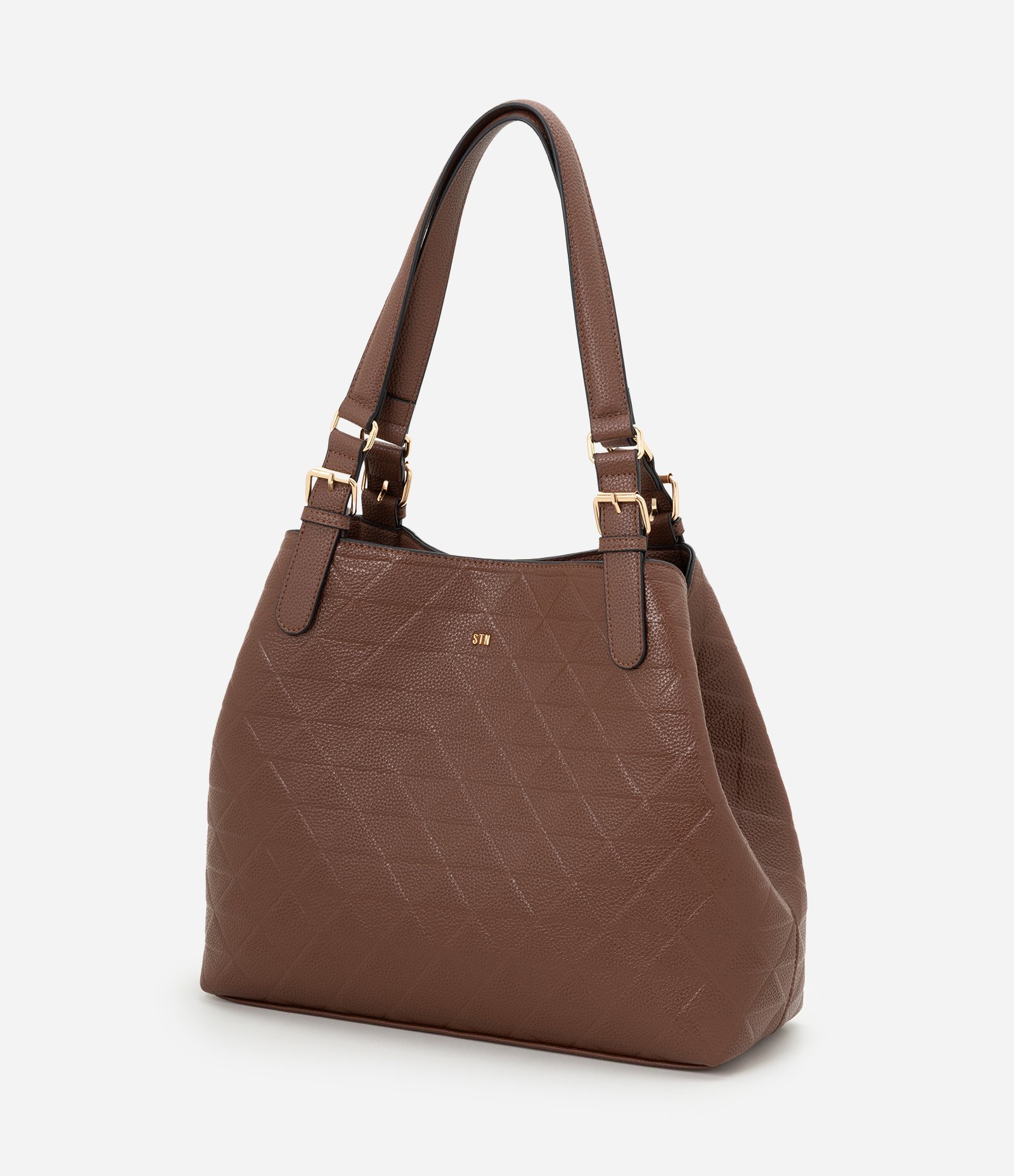 Bolsa Hobo Grande em PU com Detalhes Metalizados Marrom 5