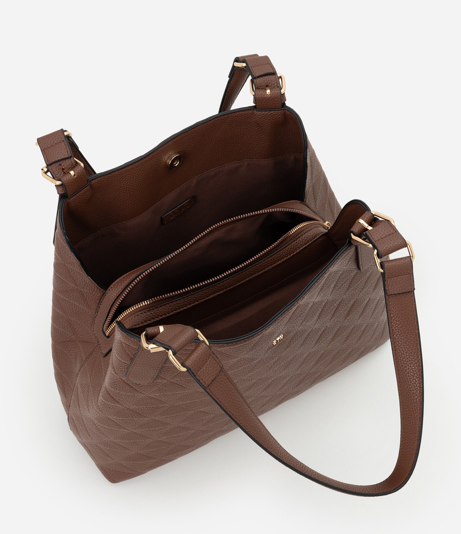 Bolsa Hobo Grande em PU com Detalhes Metalizados Marrom 6
