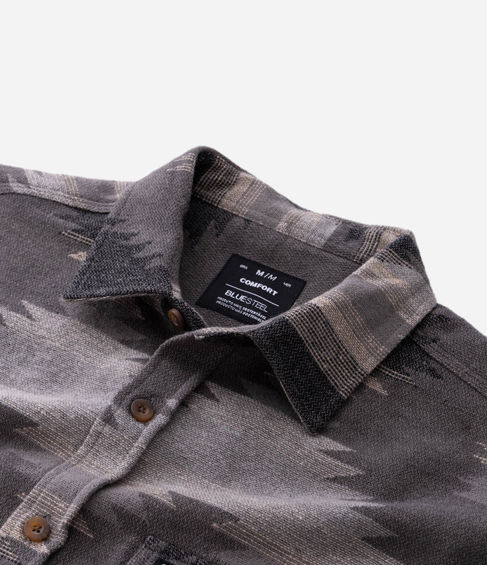 Camisa Comfort em Jacquard com Bolsos e Estampa Cinza 8