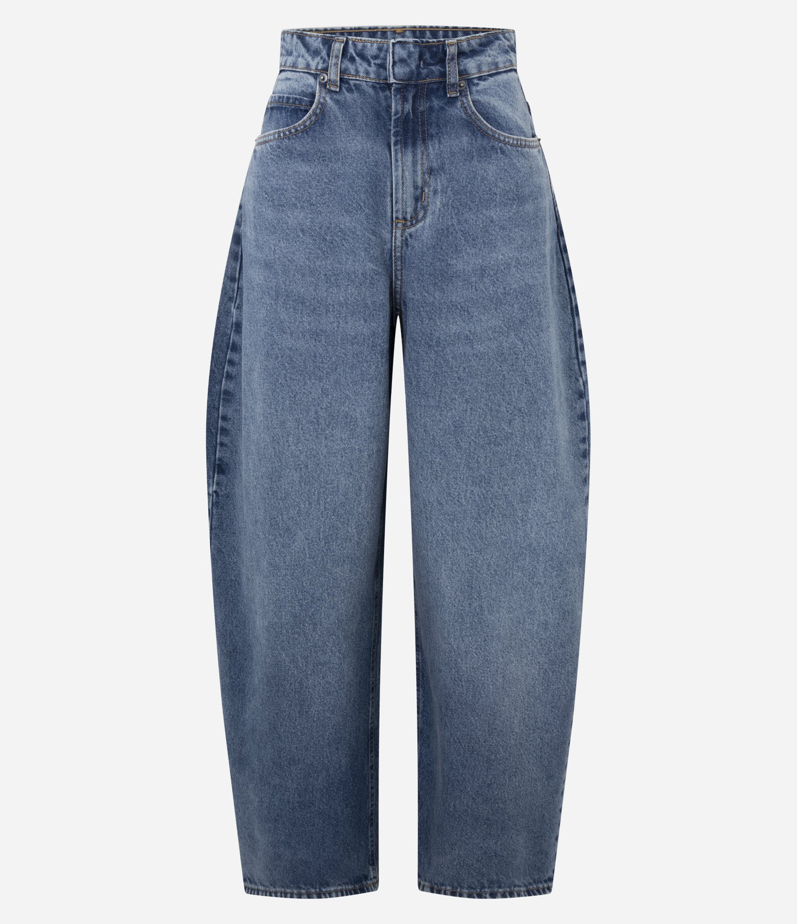 Calça Barrel em Jeans com Cintura Média Azul Médio 7