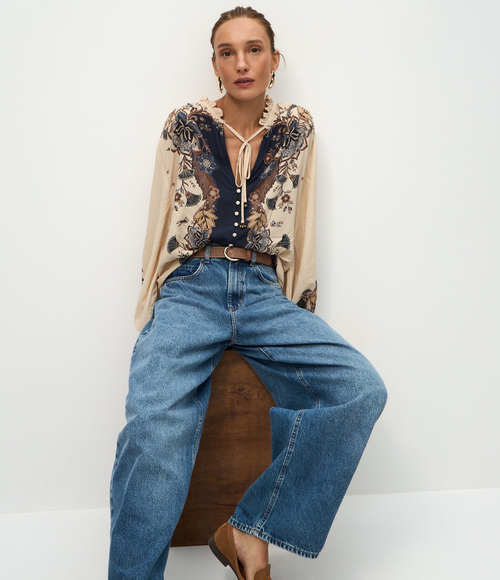 Calça Barrel em Jeans com Cintura Média Azul Médio 6