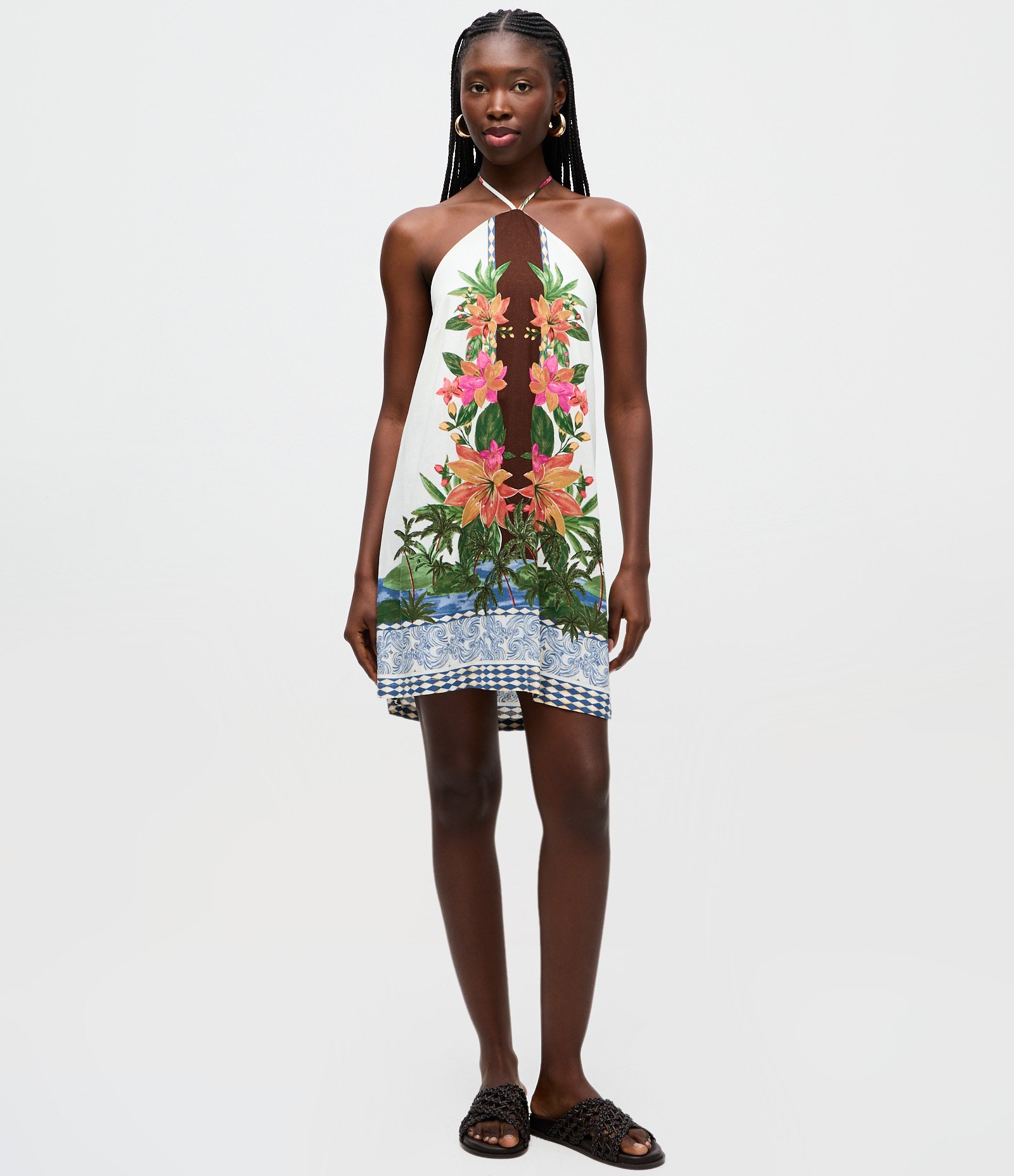 Vestido Curto Frente Única em Viscolinho com Estampa Floral Off White 2